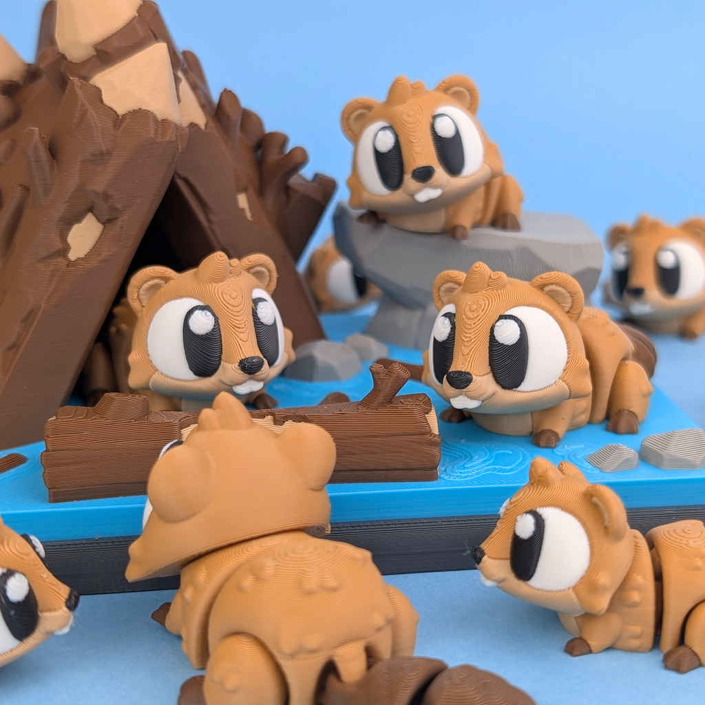 Flexi Beaver & River Hut Playset | 3D Printed Woodland Animal Toy