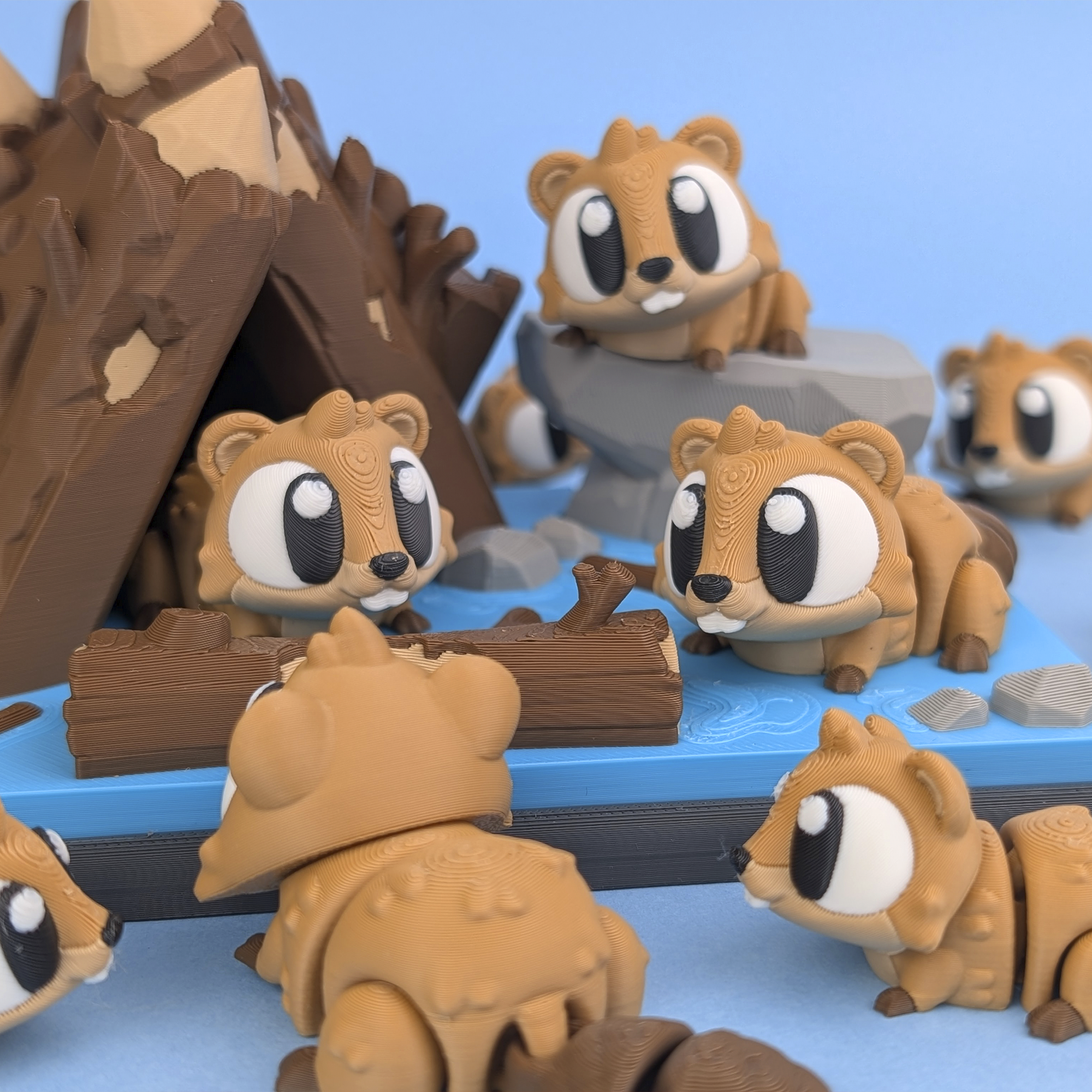 Flexi Beaver & River Hut Playset | 3D Printed Woodland Animal Toy