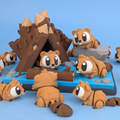 Flexi Beaver & River Hut Playset | 3D Printed Woodland Animal Toy
