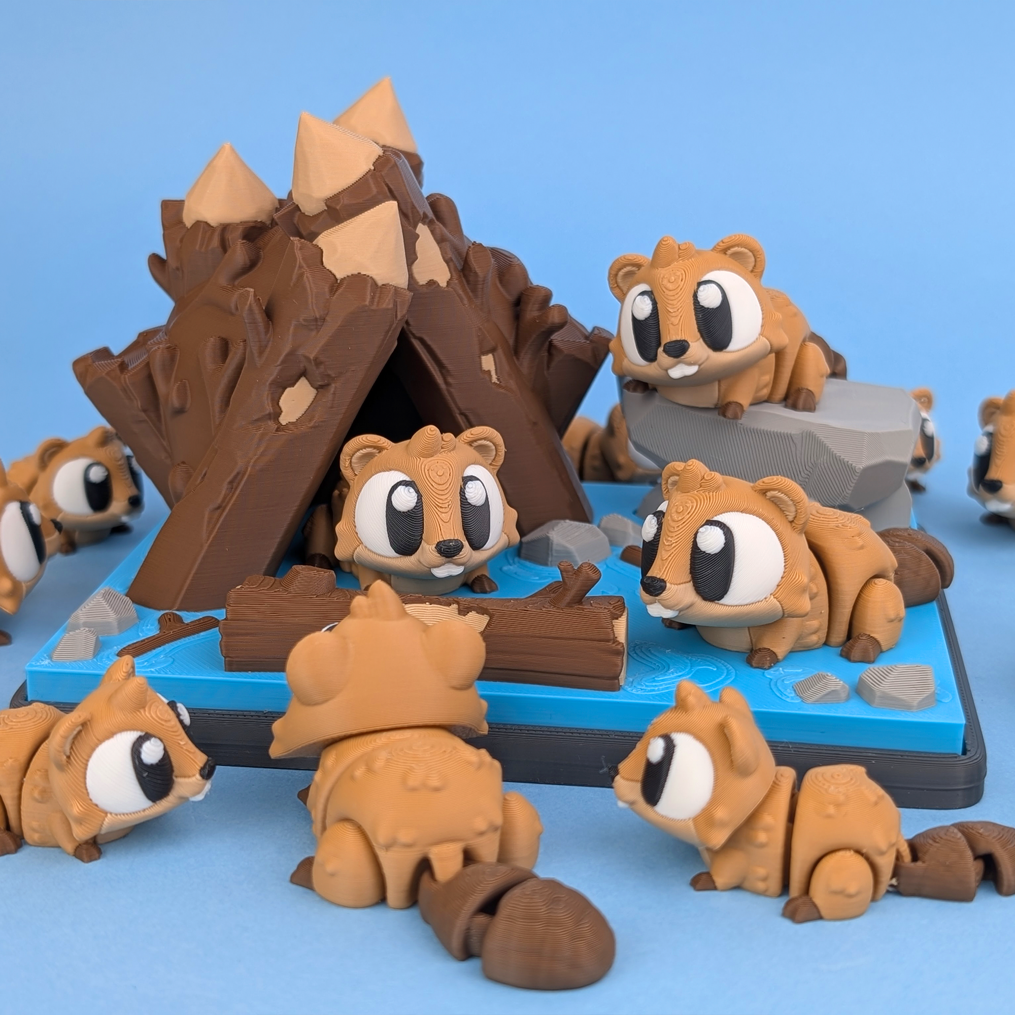 Flexi Beaver & River Hut Playset | 3D Printed Woodland Animal Toy