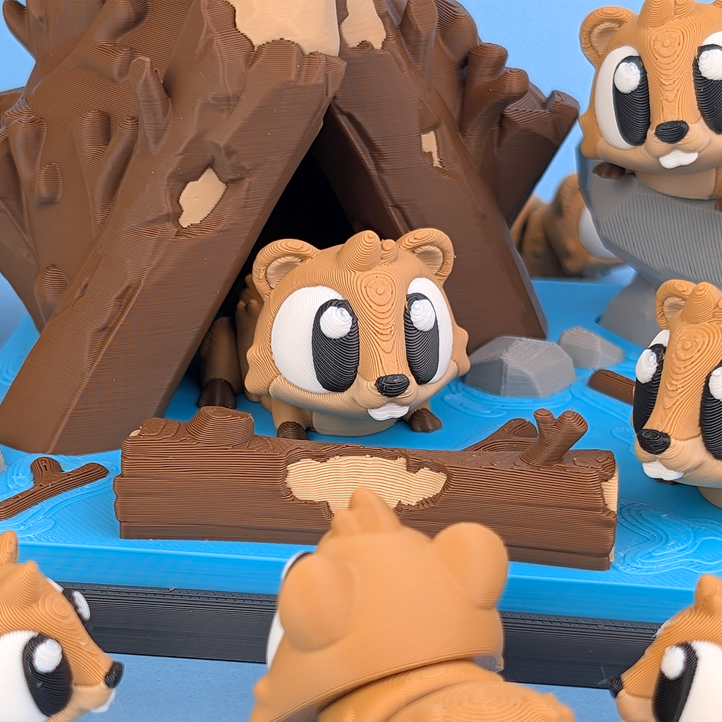 Flexi Beaver & River Hut Playset | 3D Printed Woodland Animal Toy