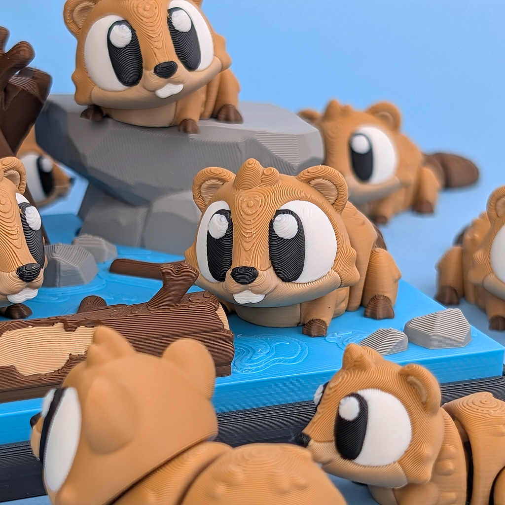 Flexi Beaver & River Hut Playset | 3D Printed Woodland Animal Toy