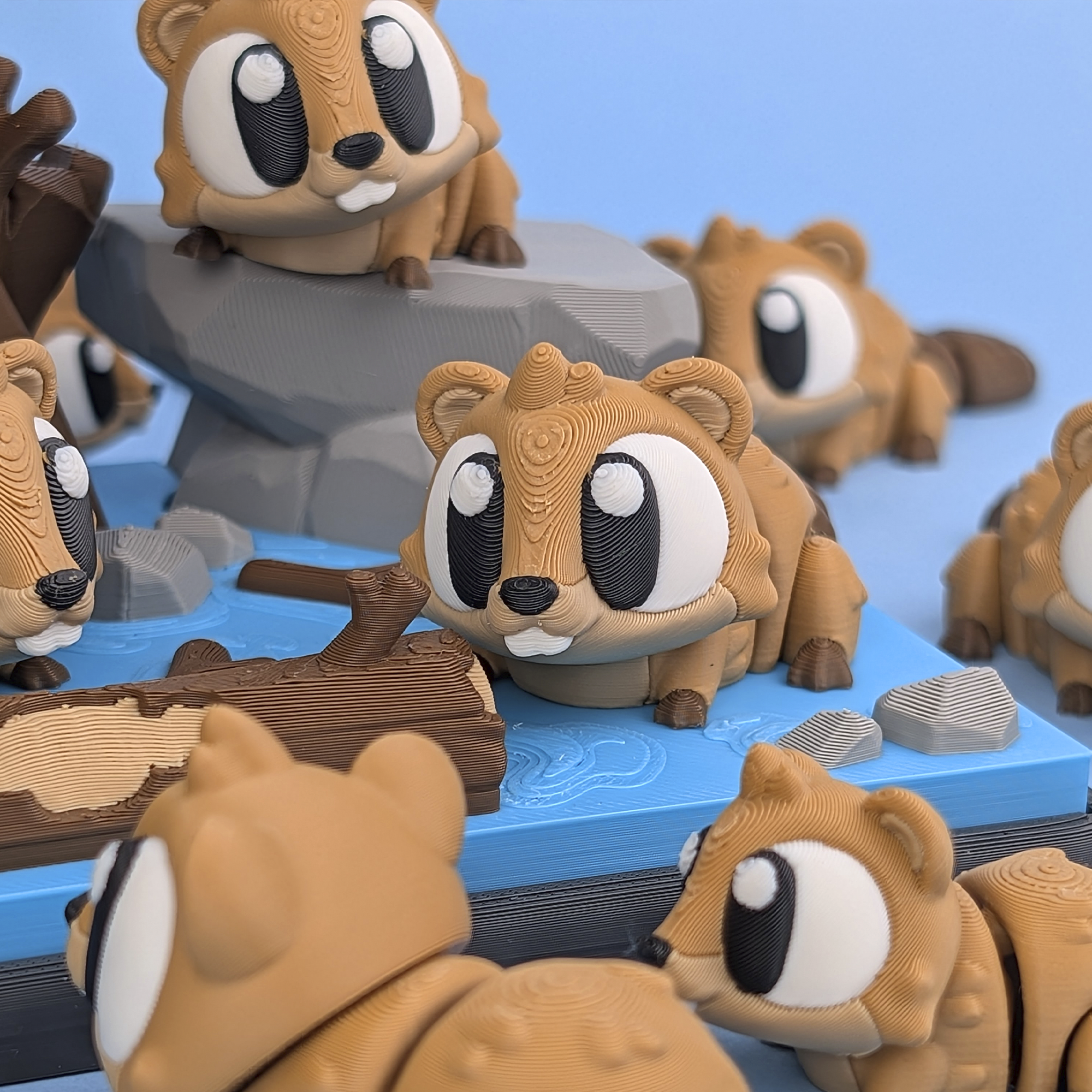 Flexi Beaver & River Hut Playset | 3D Printed Woodland Animal Toy