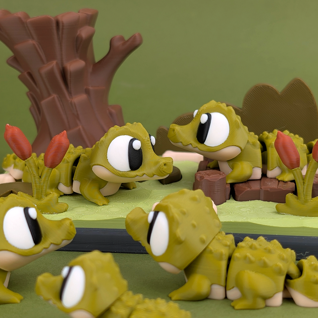 Flexi Crocodile & Swamp Playset | 3D Printed Jungle Animal Toy & Miniature Playset