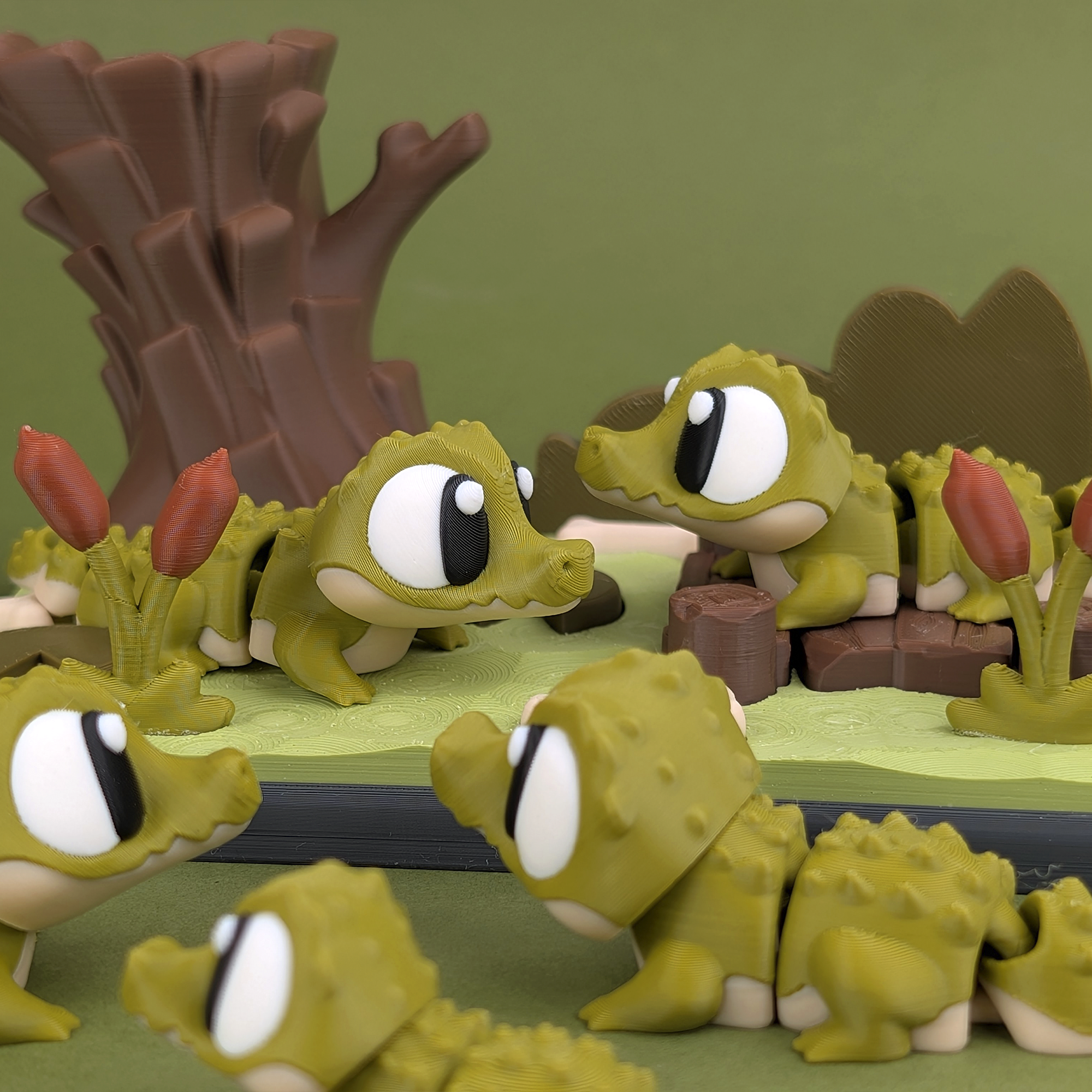 Flexi Crocodile & Swamp Playset | 3D Printed Jungle Animal Toy & Miniature Playset