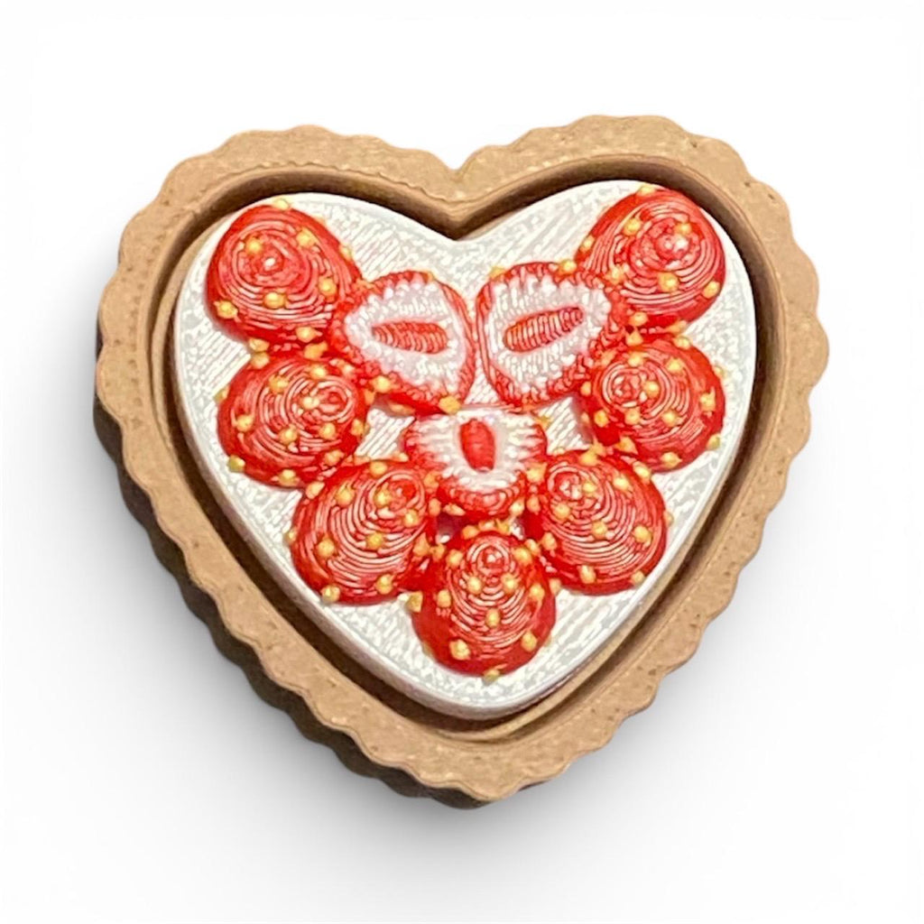 Strawberry Heart Tart Anxiety Fidget Clicker Keychain | Kawaii Dessert Sensory Toy