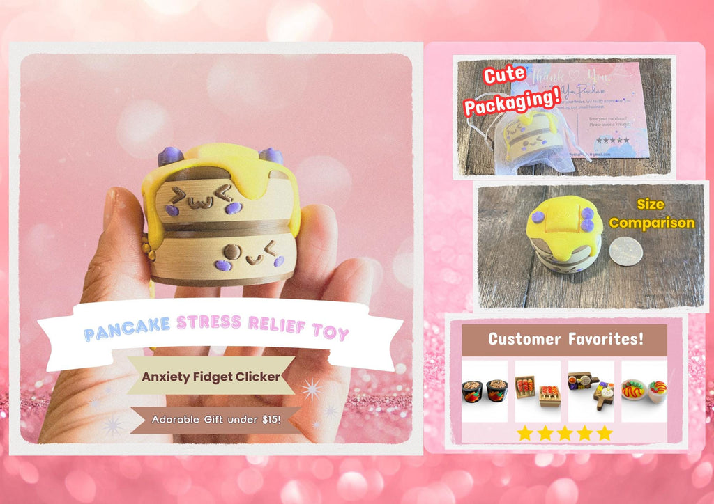 Soothing Pancake Anxiety Fidget Clicker Keychain | 3D Printed Sensory Toy