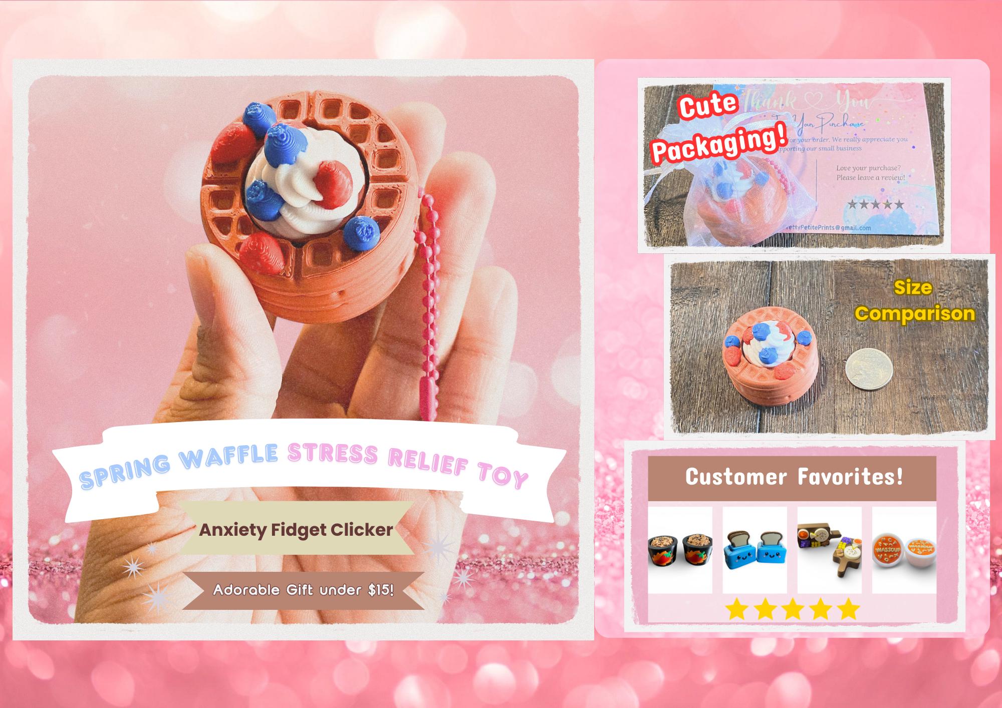 Stress Relief Berry Waffle Anxiety Fidget Clicker Keychain | 3D Printed Sensory Toy