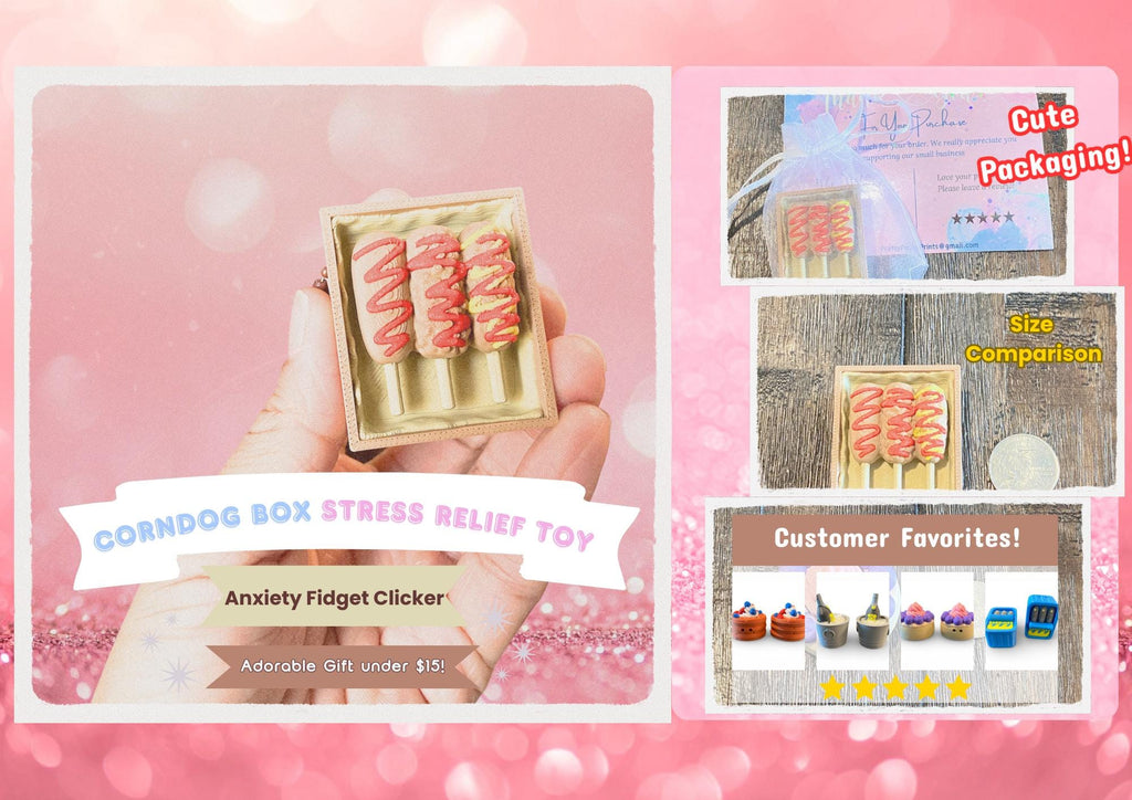 Delightful Kawaii Corn Dog Box anxiety Fidget Clicker | 3D Printed Sensory Toy