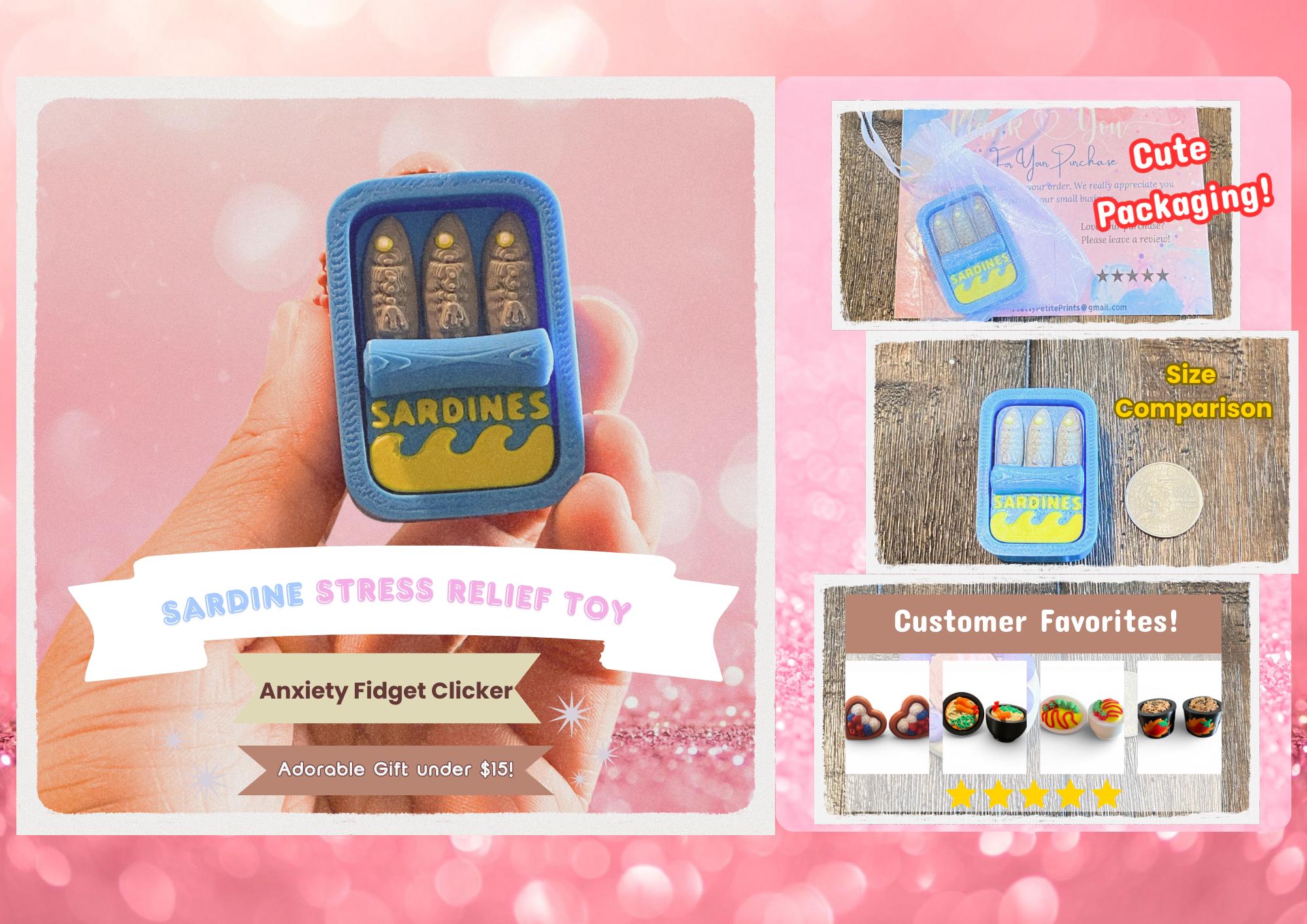 Tactile Sardine Can anxiety Fidget Clicker Keychain | 3D Printed Sensory Toy
