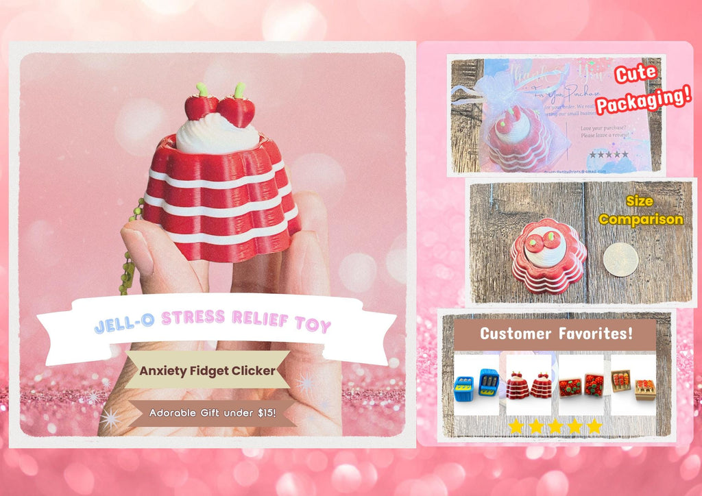 Joyful Jell-O Anxiety Fidget Clicker Keychain | 3D Printed Sensory Toy