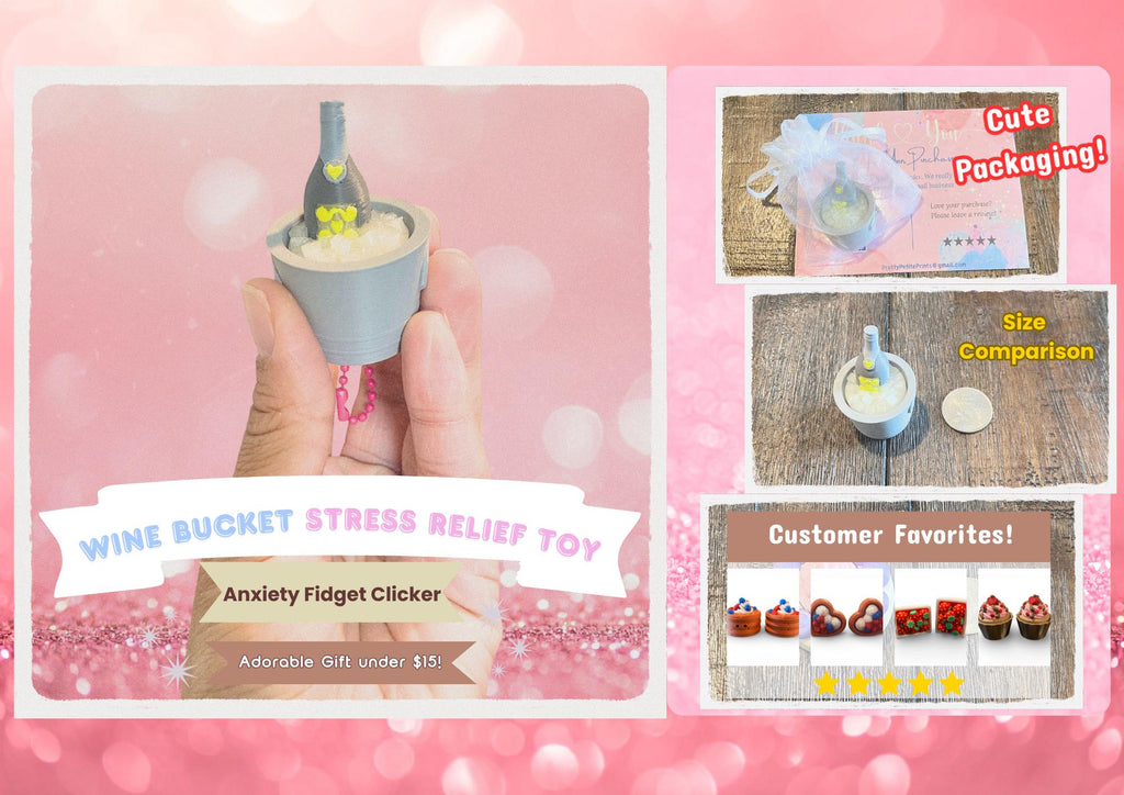 Delightful Wine Bucket Fidget stress relief Clicker Keychain | 3D Printed Sensory Toy