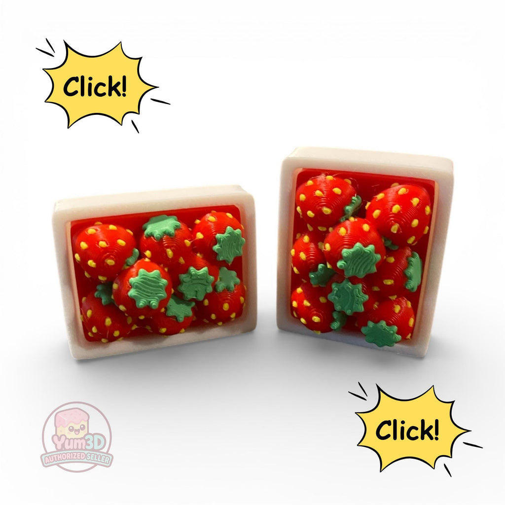Strawberry Basket Fidget Clicker | Kawaii Sensory Toy, 3D Printed Stress Relief Keychain