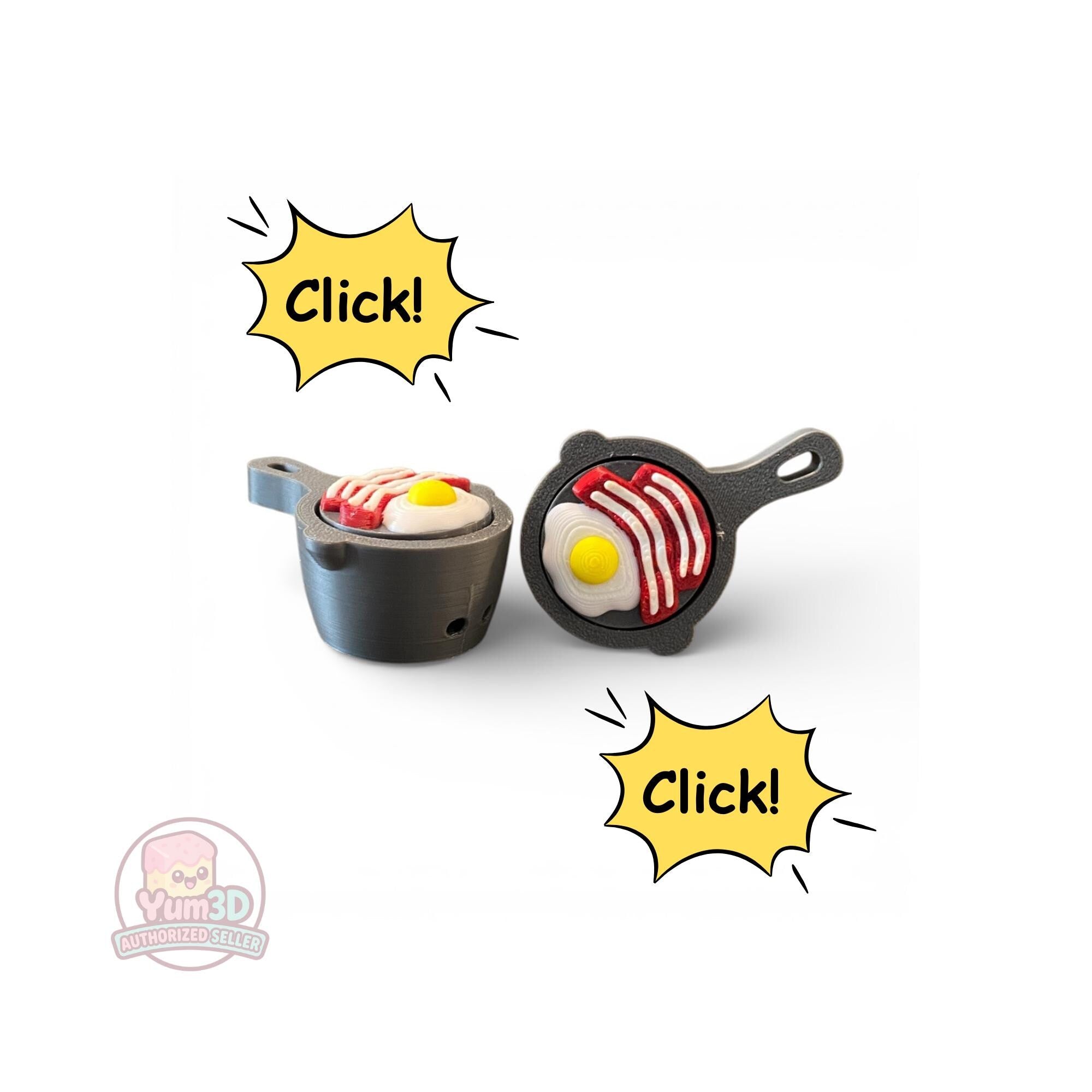 Emotional Support Bacon & Eggs Anxiety Fidget Clicker Keychain | 3D Printed Sensory Toy