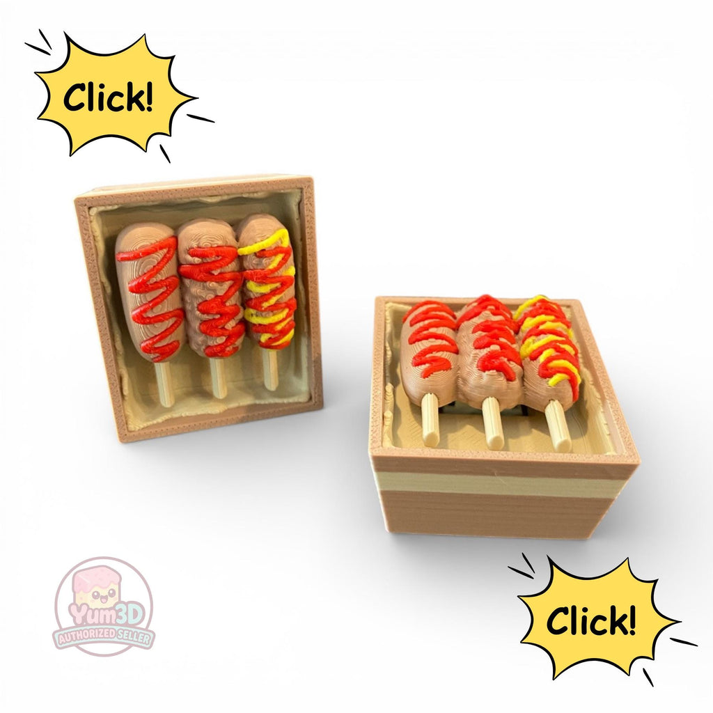 Delightful Kawaii Corn Dog Box anxiety Fidget Clicker | 3D Printed Sensory Toy