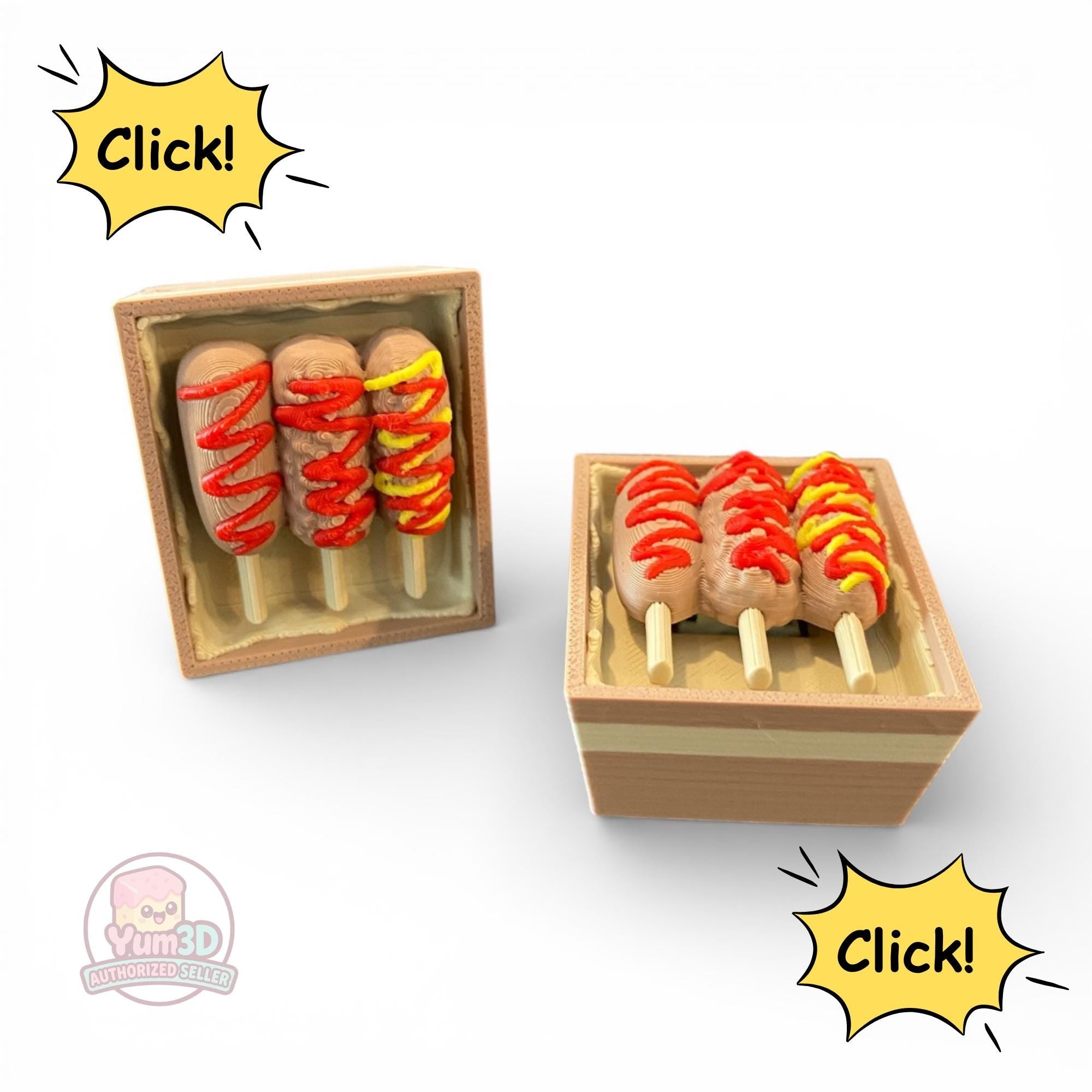 Delightful Kawaii Corn Dog Box anxiety Fidget Clicker | 3D Printed Sensory Toy