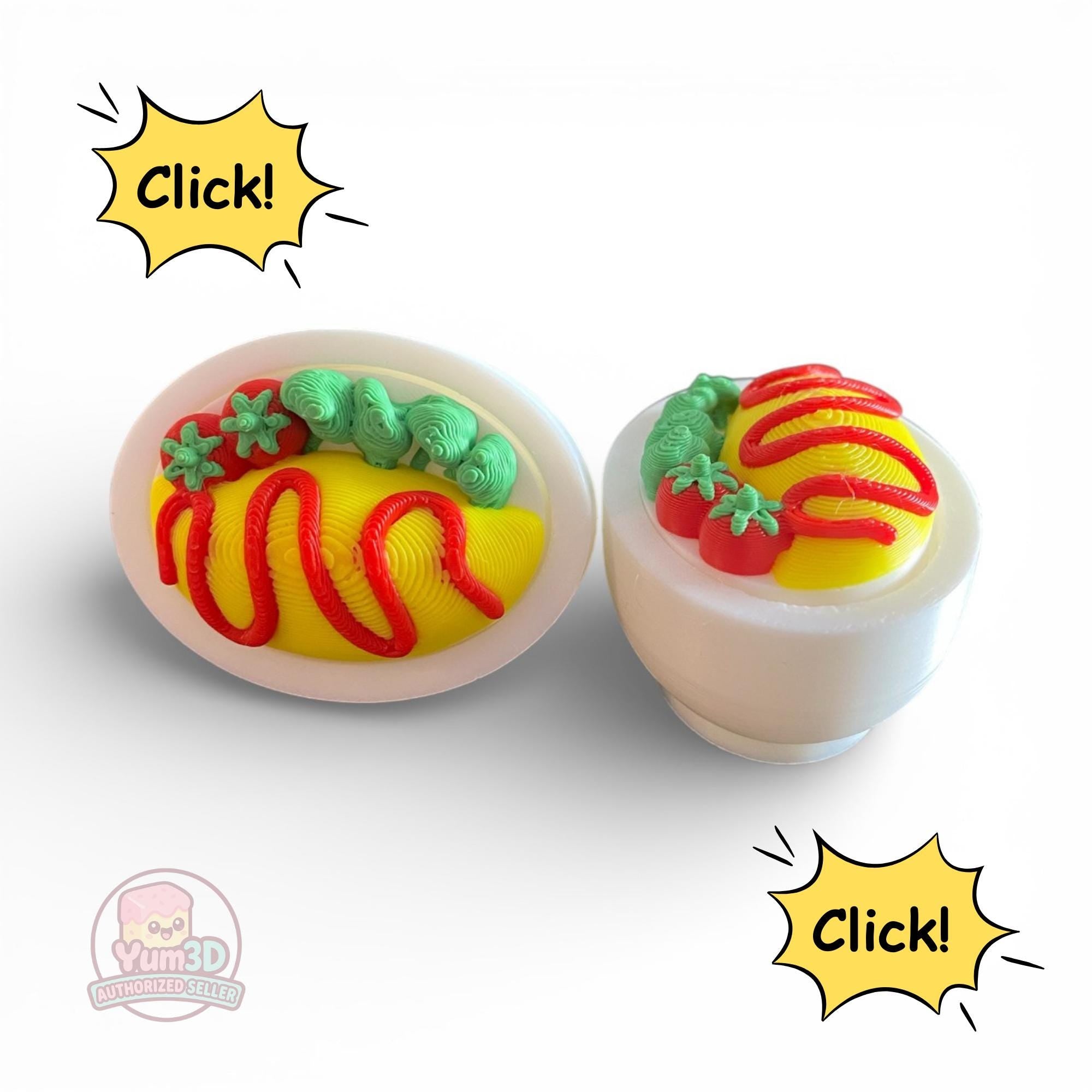 Charming Omurice anxiety Fidget Clicker Keychain | 3D Printed Kawaii Food Sensory Toy