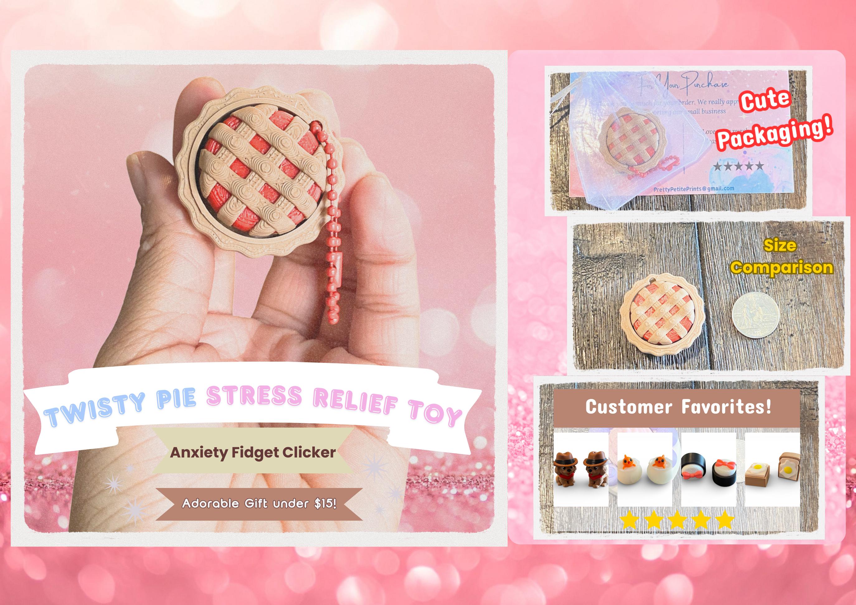 Delicious Twisty Pie Fidget Clicker Keychain | Kawaii Food Sensory Toy, 3D Printed Stress Relief