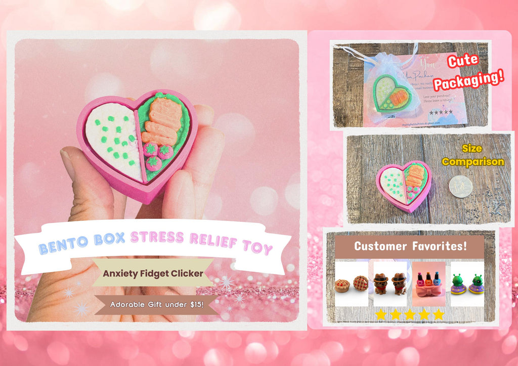 Bento Box Anxiety Fidget Clicker | 3D Printed Sensory Toy, Stress Relief Keychain