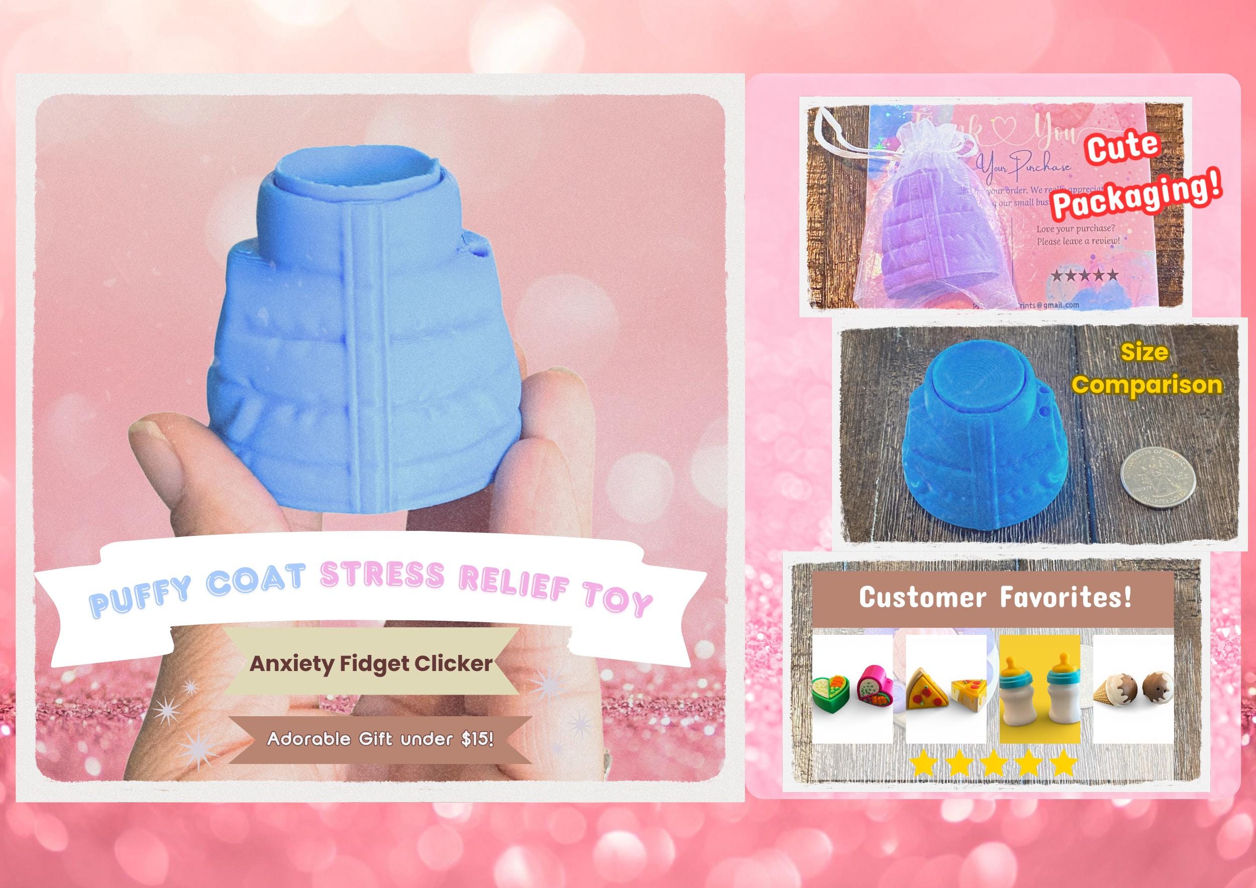 Puffy Coat Anxiety Clicker | Custom Color Personalized Fidget Keychain |