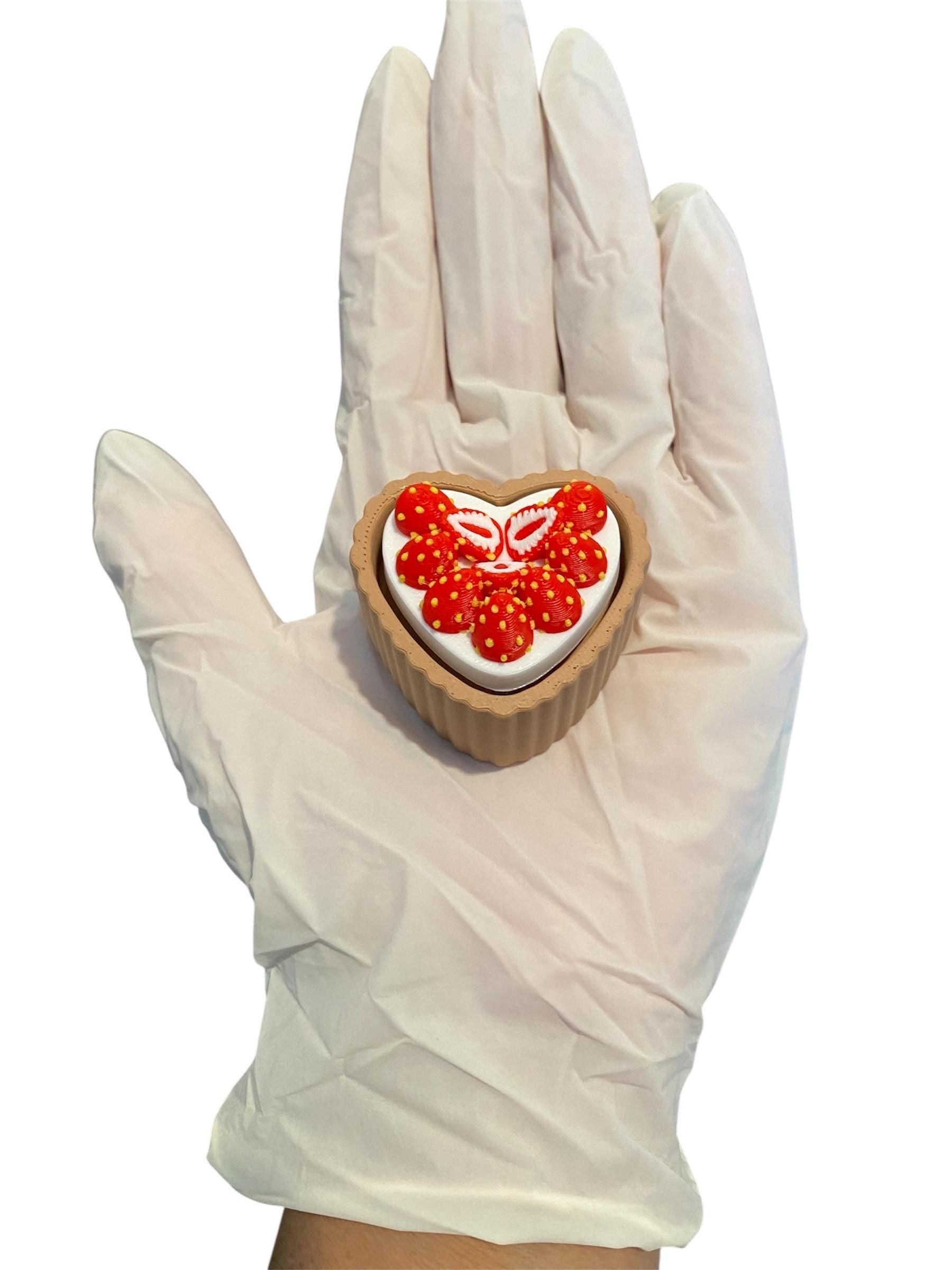 Strawberry Heart Tart Anxiety Fidget Clicker Keychain | Kawaii Dessert Sensory Toy