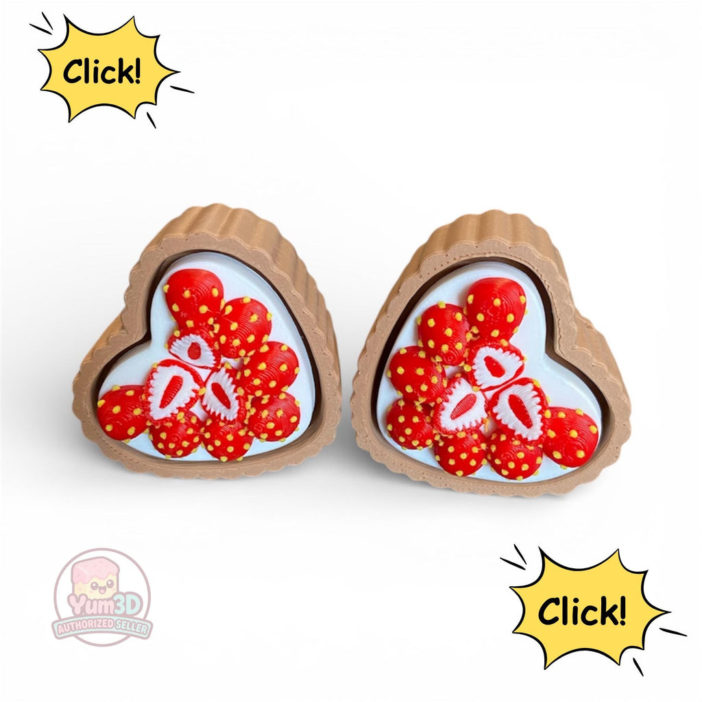 Strawberry Heart Tart Anxiety Fidget Clicker Keychain | Kawaii Dessert Sensory Toy