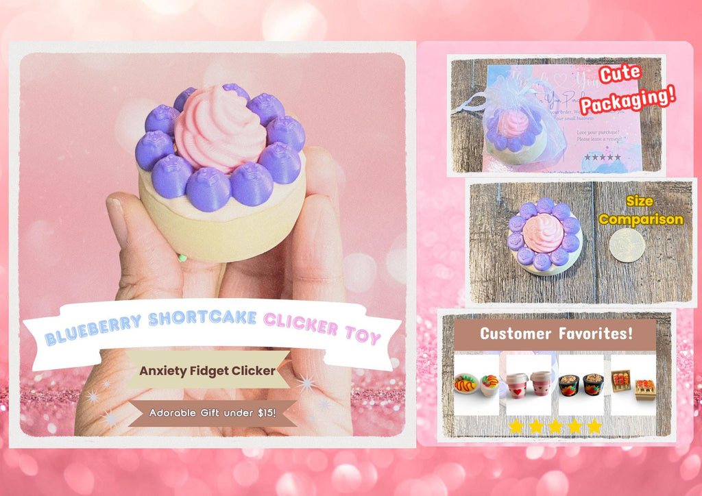 Emotional Support Blueberry Shortcake Anciety Fidget Clicker | 3D Printed Sensory Toy