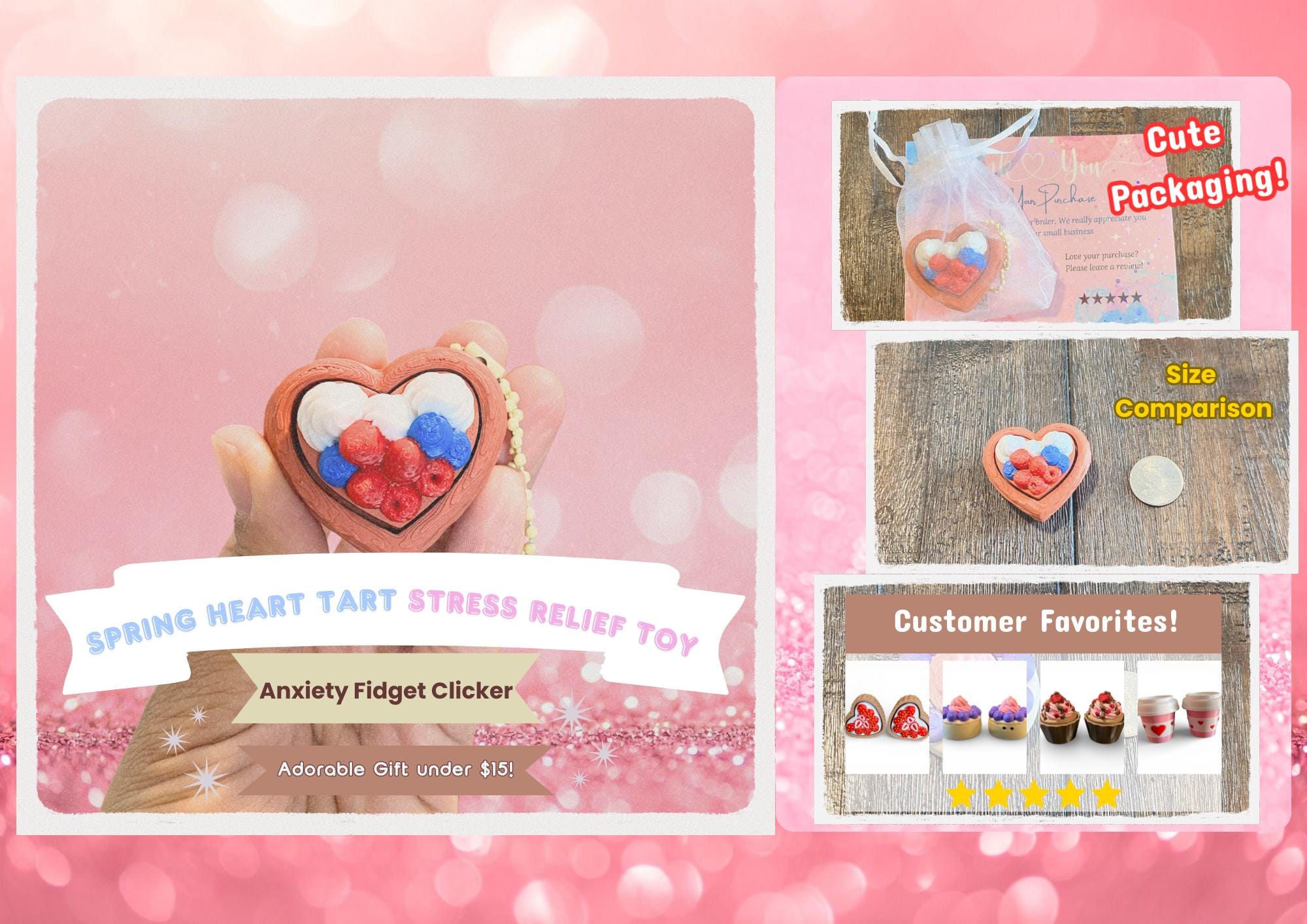 Satisfying Treat Yourself Heart Pastry Anxiety Fidget Clicker Keychain | 3D Printed Sensory Toy