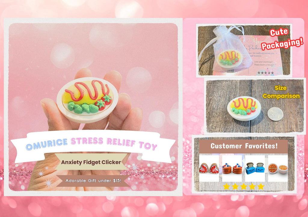 Charming Omurice anxiety Fidget Clicker Keychain | 3D Printed Kawaii Food Sensory Toy