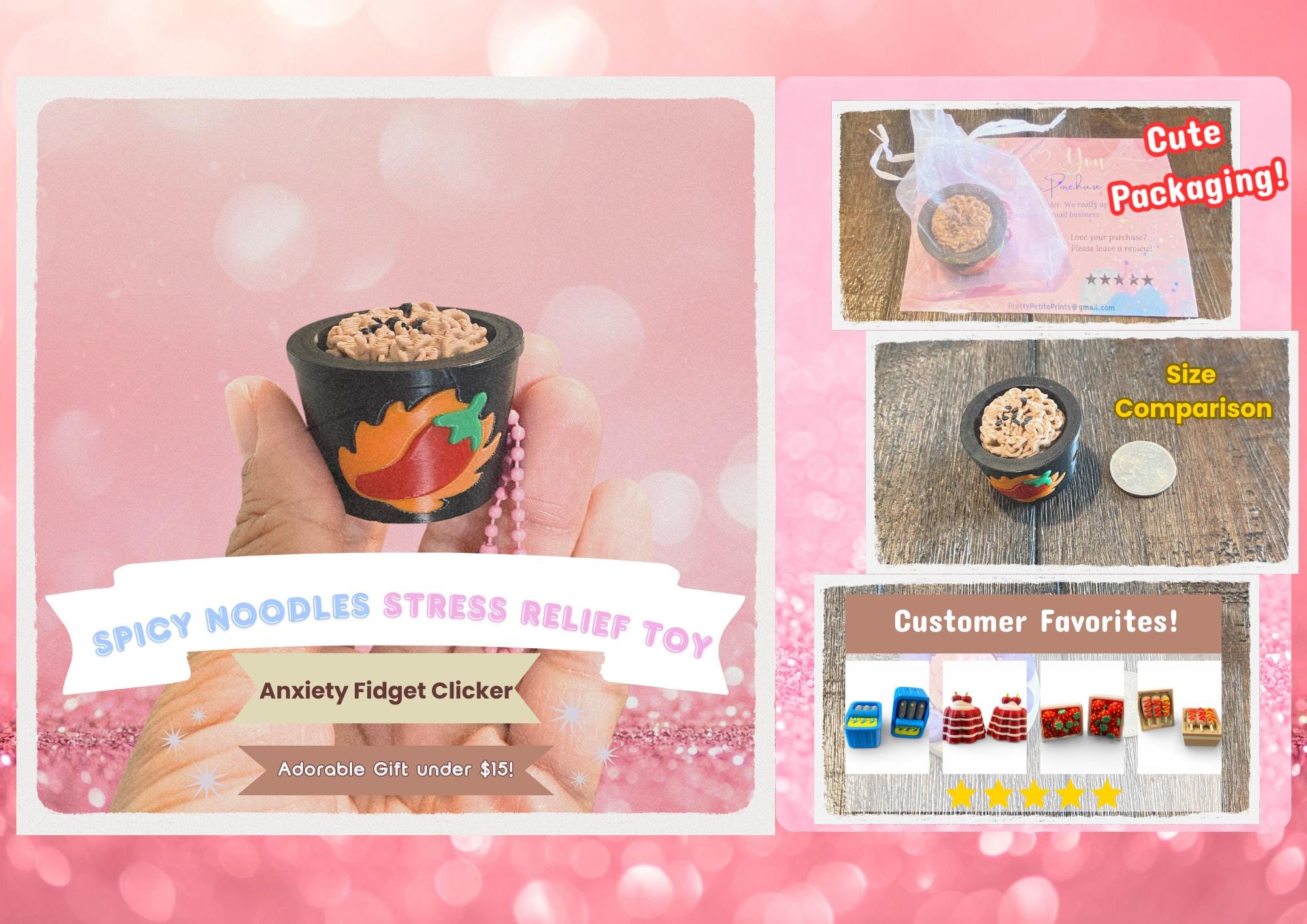 Fan Favorite Spicy Noodles Cup Stress Relief Fidget Clicker | 3D Printed Sensory Desk Toy