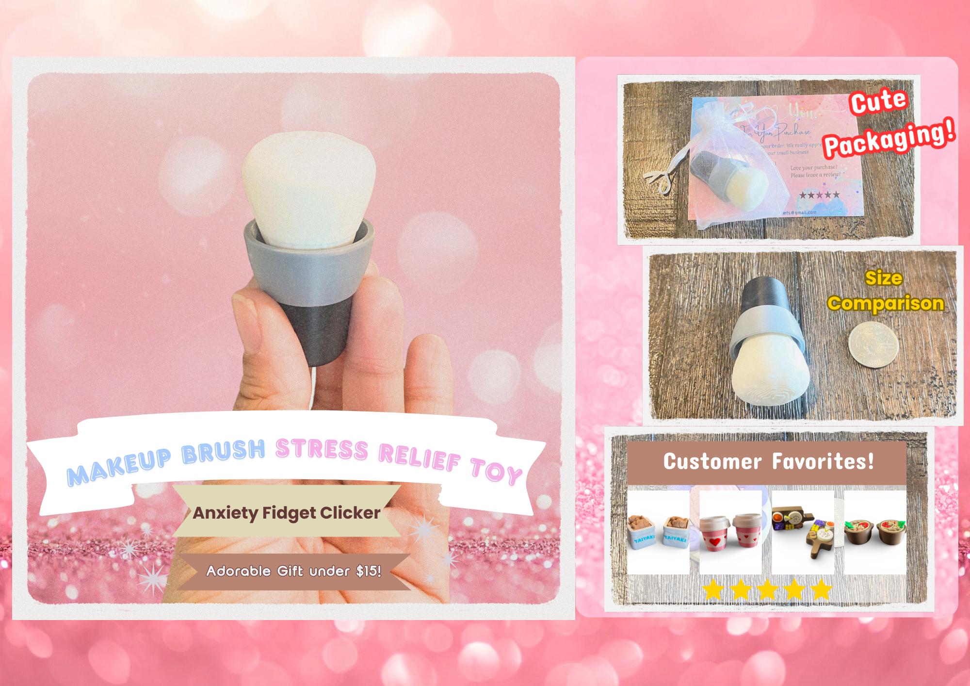 Best-Selling Makeup Brush anxiety Fidget Clicker Keychain | 3D Printed Sensory Toy