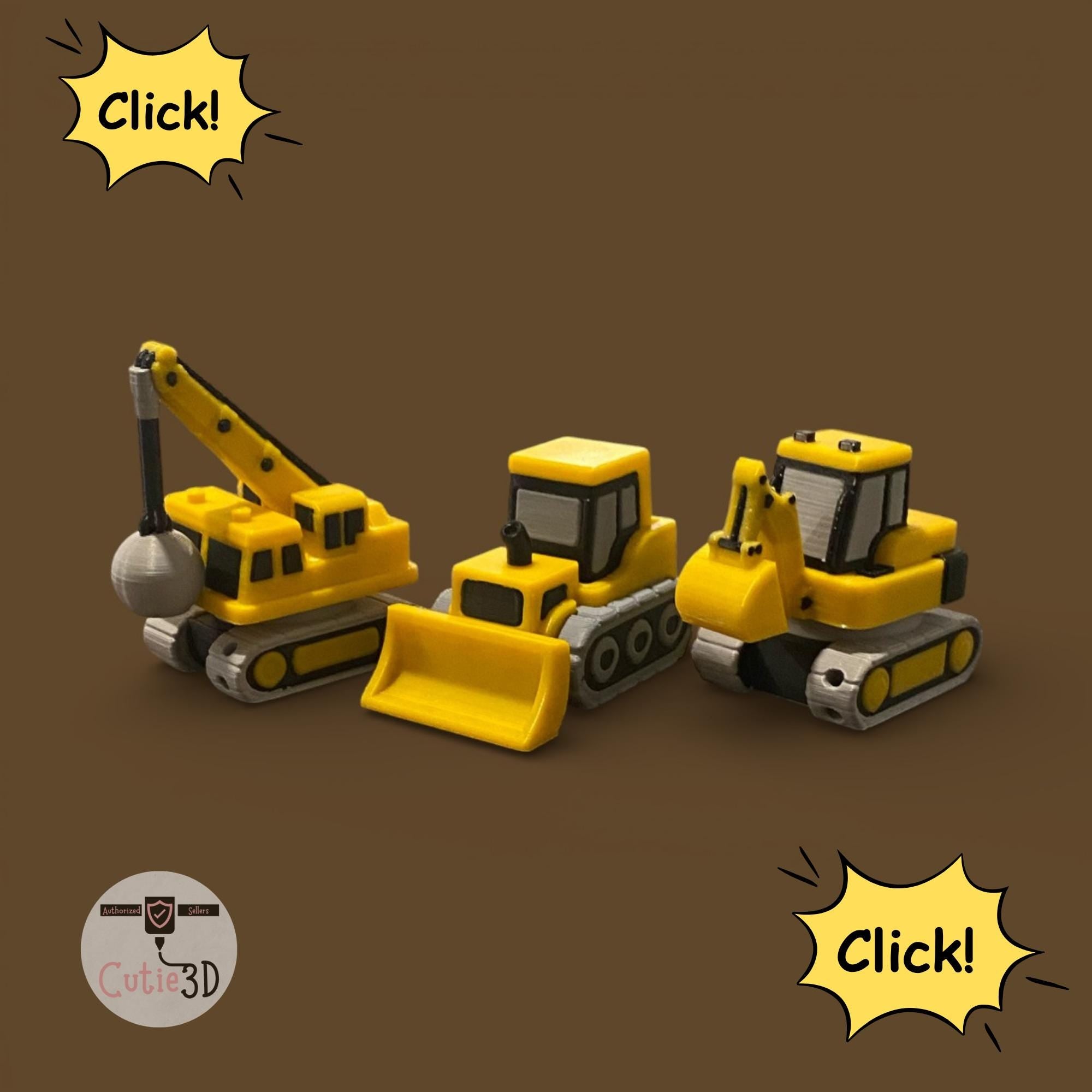 3D Printed Construction Vehicle Fidget Keychain | Spinning Excavator, Wrecking Ball, Bulldozer Sensory Toy