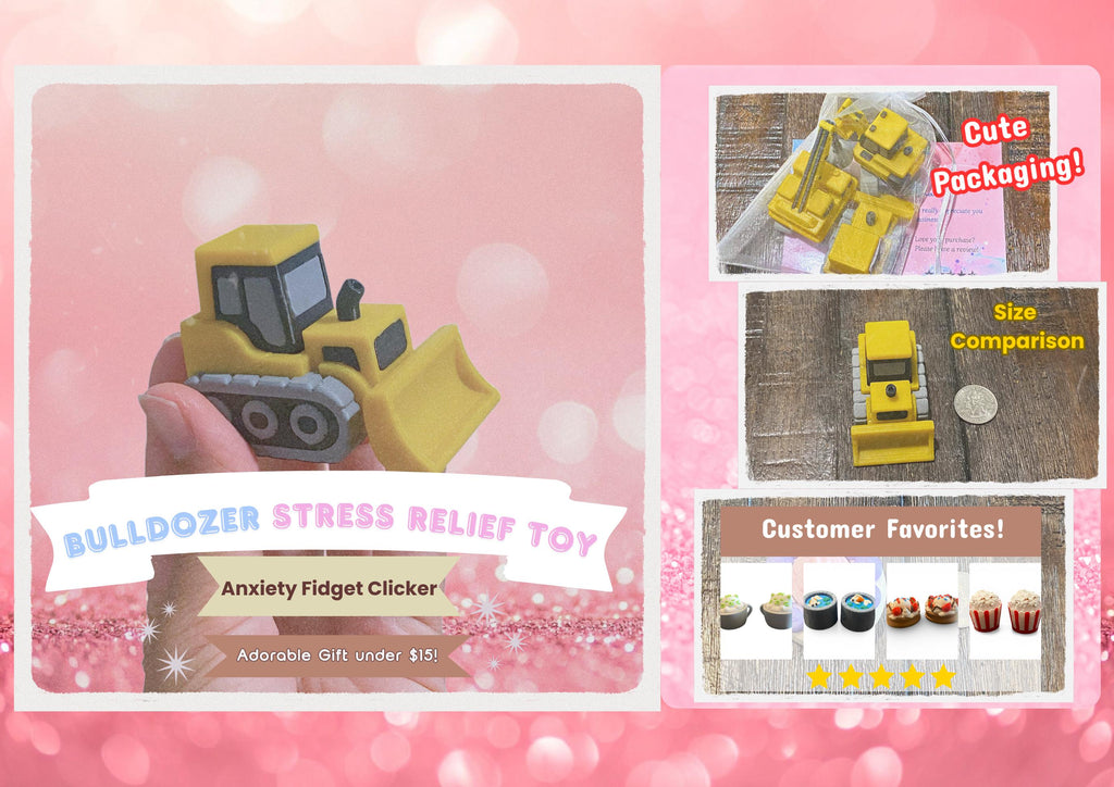 3D Printed Construction Vehicle Fidget Keychain | Spinning Excavator, Wrecking Ball, Bulldozer Sensory Toy