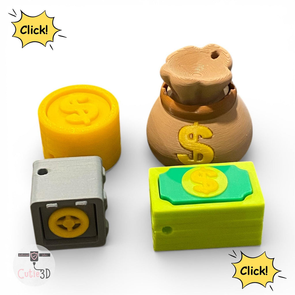 Money Fidget Clicker Keychain | Coin, Safe, Cash Bag, Stack (3D Printed)