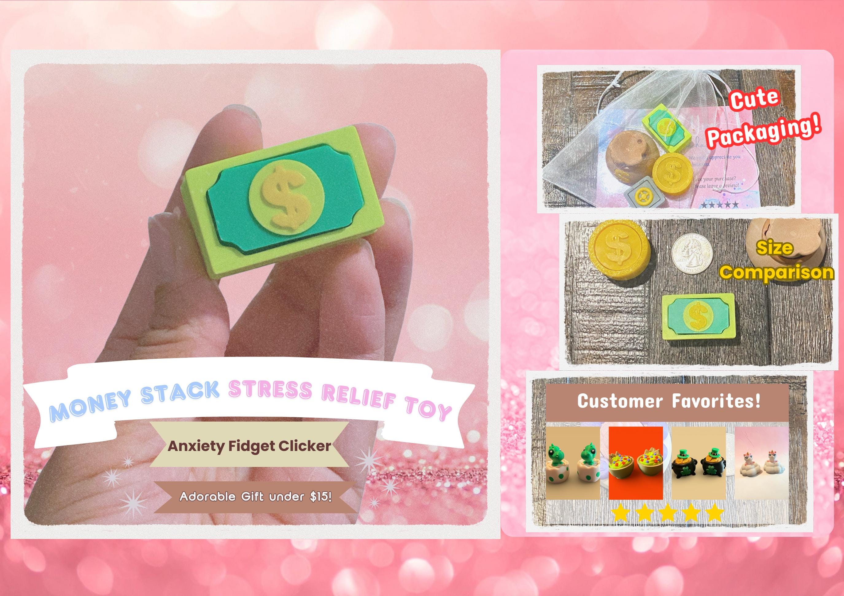 Money Fidget Clicker Keychain | Coin, Safe, Cash Bag, Stack (3D Printed)