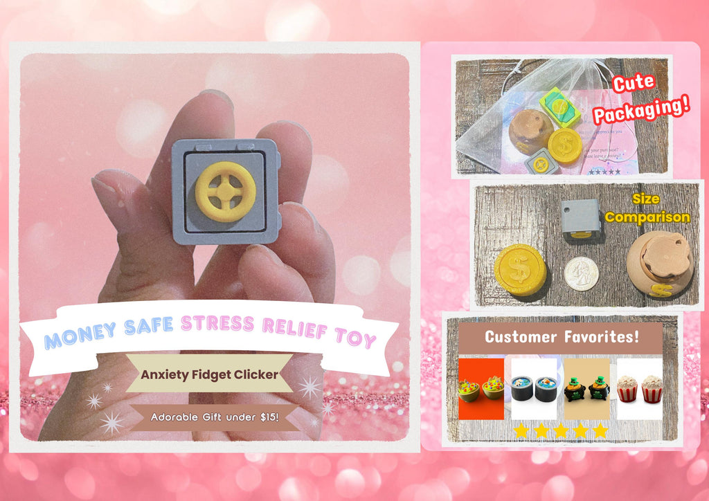 Money Fidget Clicker Keychain | Coin, Safe, Cash Bag, Stack (3D Printed)