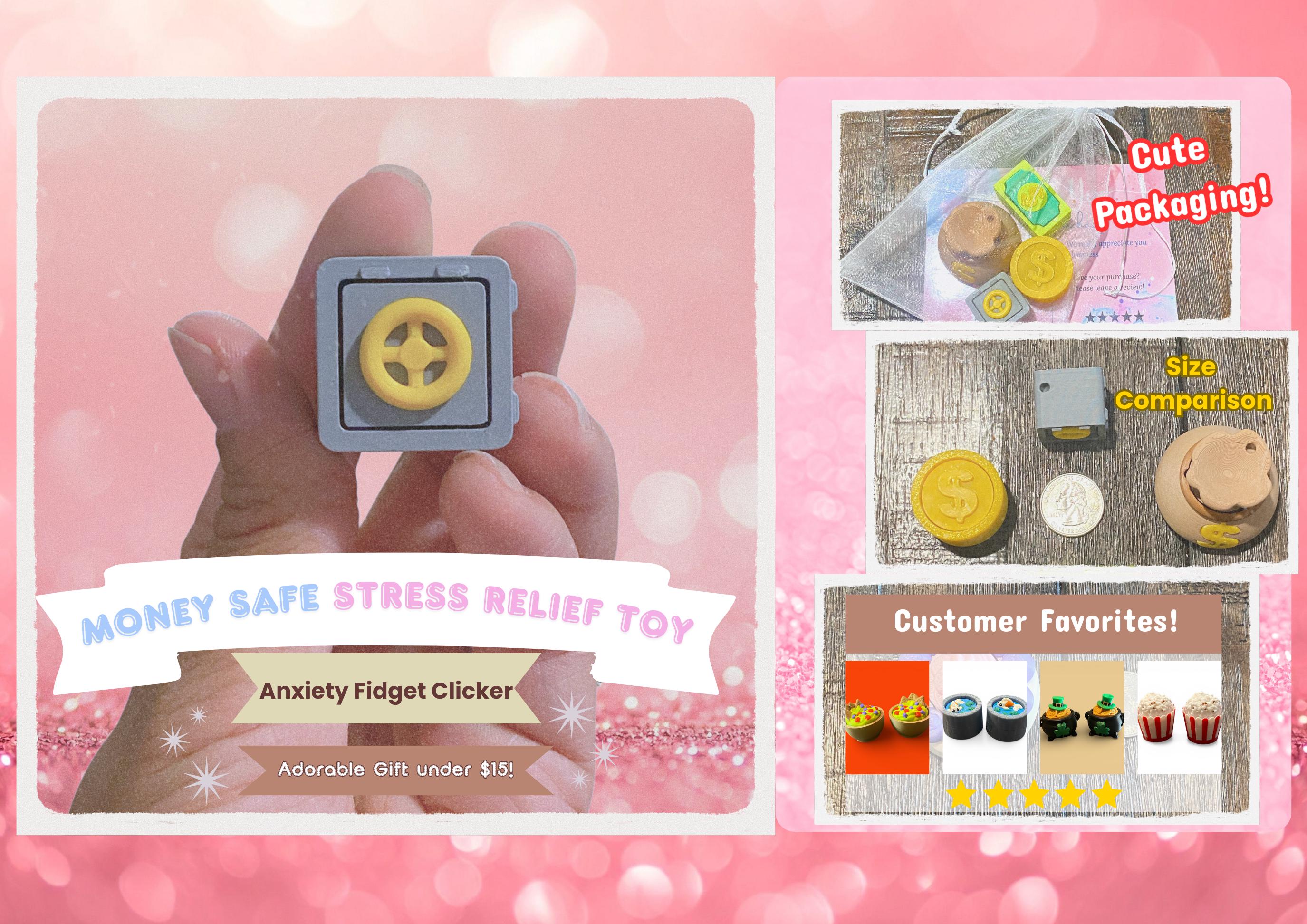 Money Fidget Clicker Keychain | Coin, Safe, Cash Bag, Stack (3D Printed)