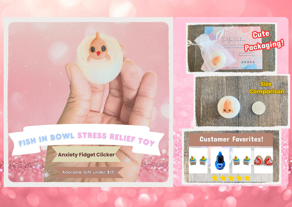 Kawaii Fish in Bowl Fidget Clicker | 3D Printed Stress Relief Toy