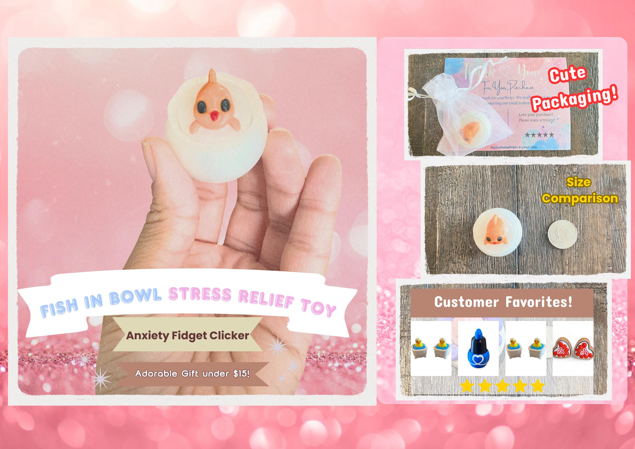 Kawaii Fish in Bowl Fidget Clicker | 3D Printed Stress Relief Toy