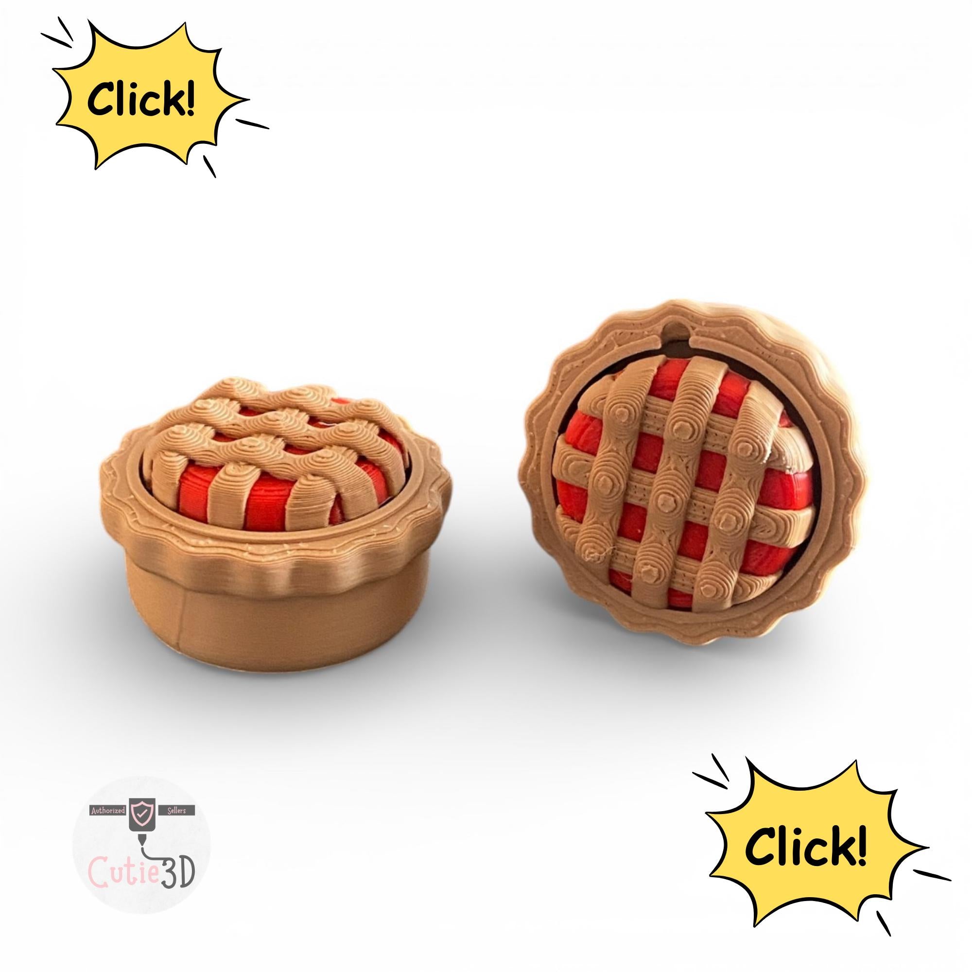 Delicious Twisty Pie Fidget Clicker Keychain | Kawaii Food Sensory Toy, 3D Printed Stress Relief