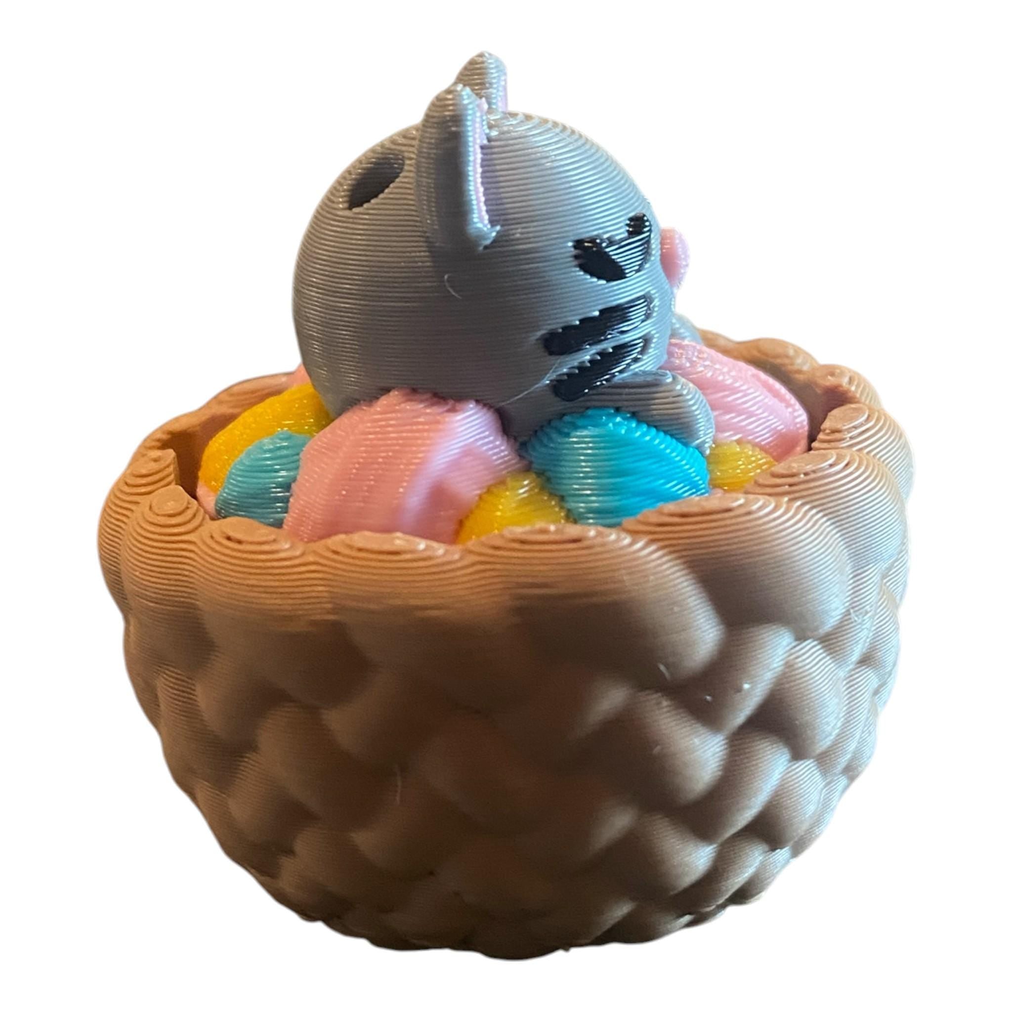 Adorable Cat in Yarn Basket Fidget Keychain | 3D Printed Sensory Toy, Stress Relief Clicker