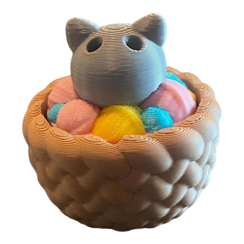 Adorable Cat in Yarn Basket Fidget Keychain | 3D Printed Sensory Toy, Stress Relief Clicker