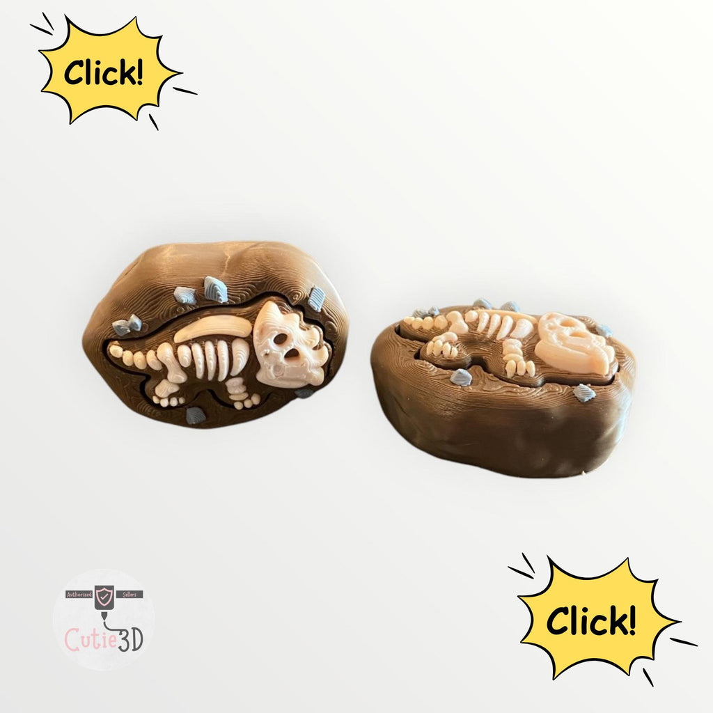 Tactile Dinosaur Fossil Anxiety Fidget Clicker Keychain | Dino Sensory Toy | 3D Printed Stress Reliver