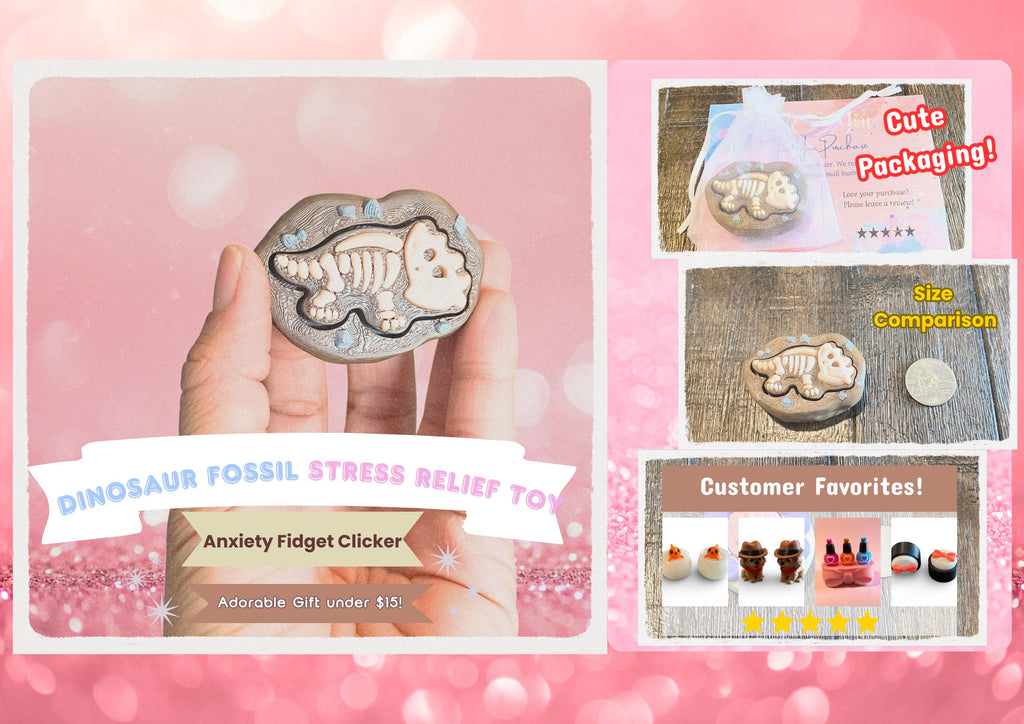 Tactile Dinosaur Fossil Anxiety Fidget Clicker Keychain | Dino Sensory Toy | 3D Printed Stress Reliver