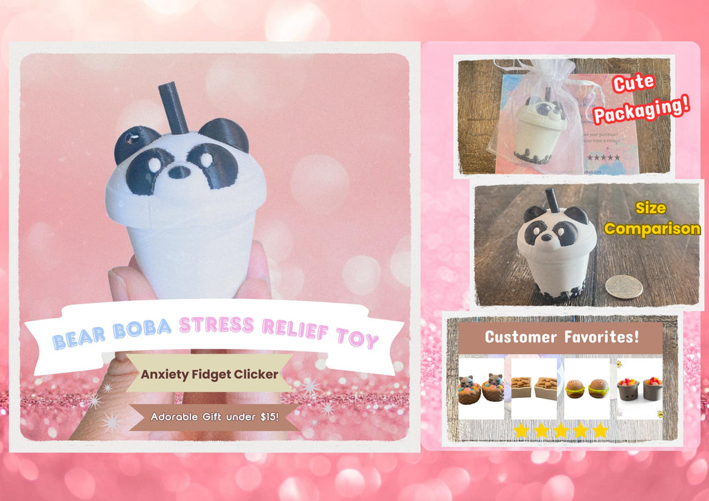 Twisty Bear Boba Fidget Keychain | 3D Printed Sensory Toy, Stress Relief Clicker