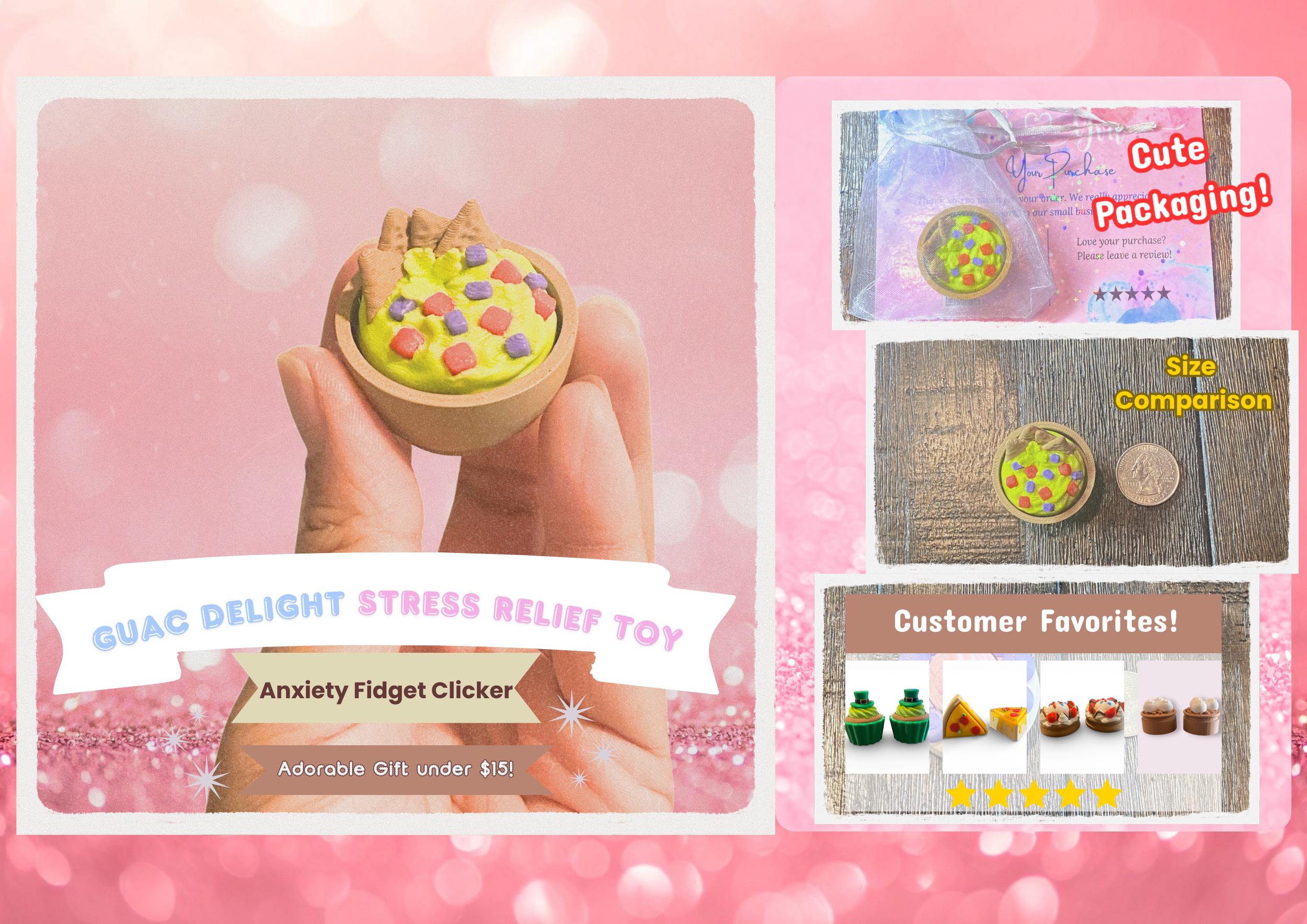 3D Printed Guacamole Fidget Toy | Avocado Clicker Keychain, Stress Relief