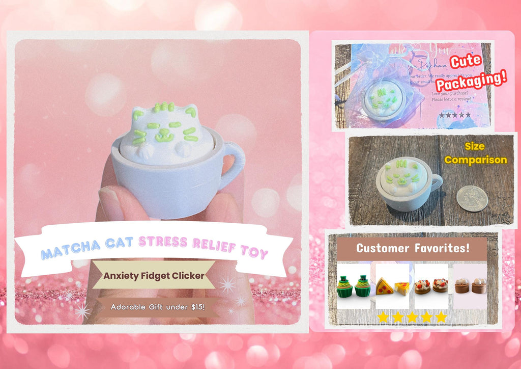 Emotional Support Matcha Cat Fidget Toy Keychain | Anxiety Relief Clicker | Sensory Gift