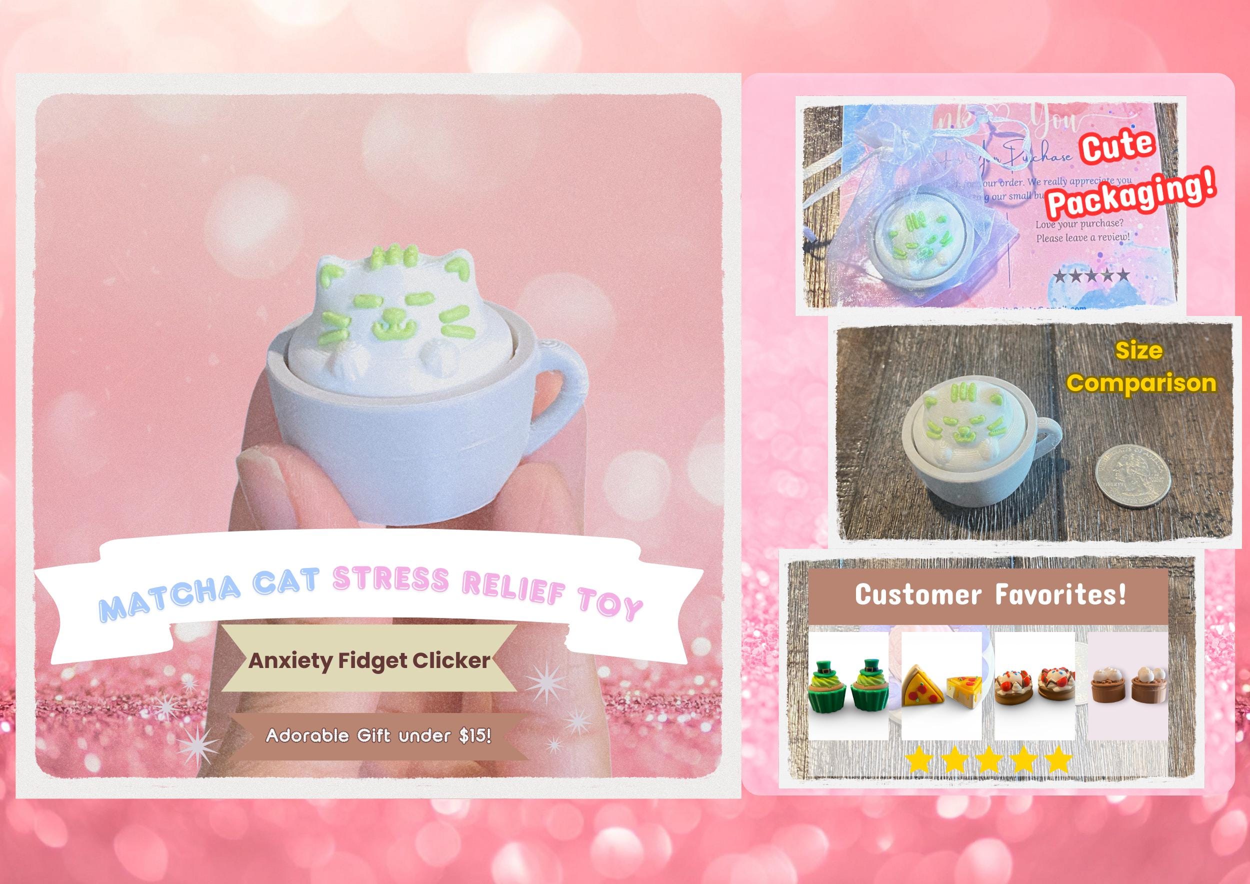 Emotional Support Matcha Cat Fidget Toy Keychain | Anxiety Relief Clicker | Sensory Gift