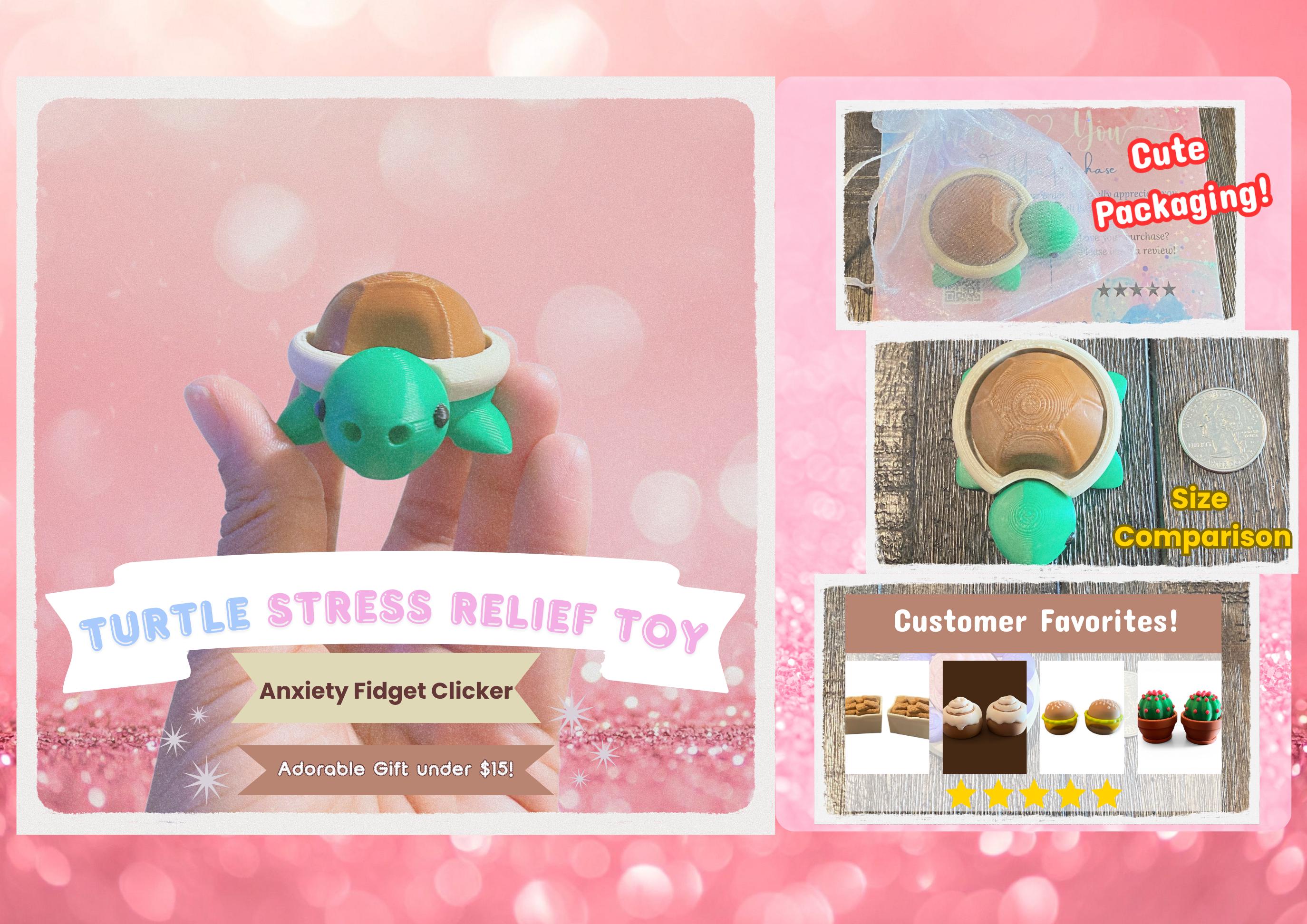 Adorable Baby Turtle Fidget Clicker Keychain | 3D Printed Sensory Toy | Anxiety Relief Gift