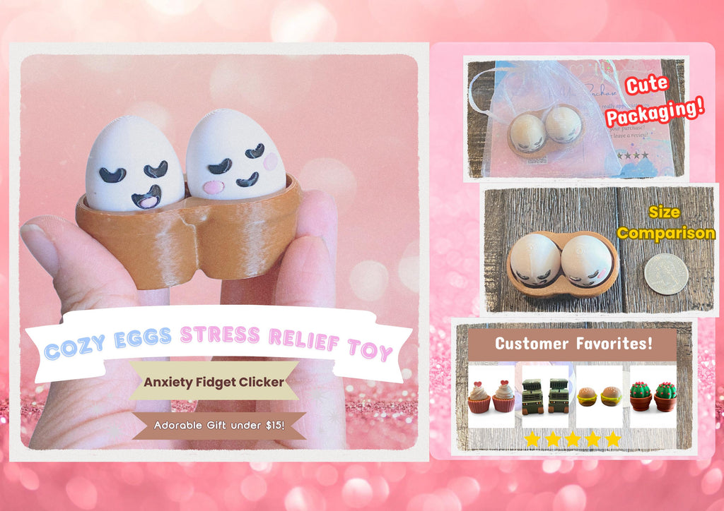 Cozy Chill Eggs Fidget Clicker Keychain | 3D Printed Sensory Toy | Anxiety Relief Gift